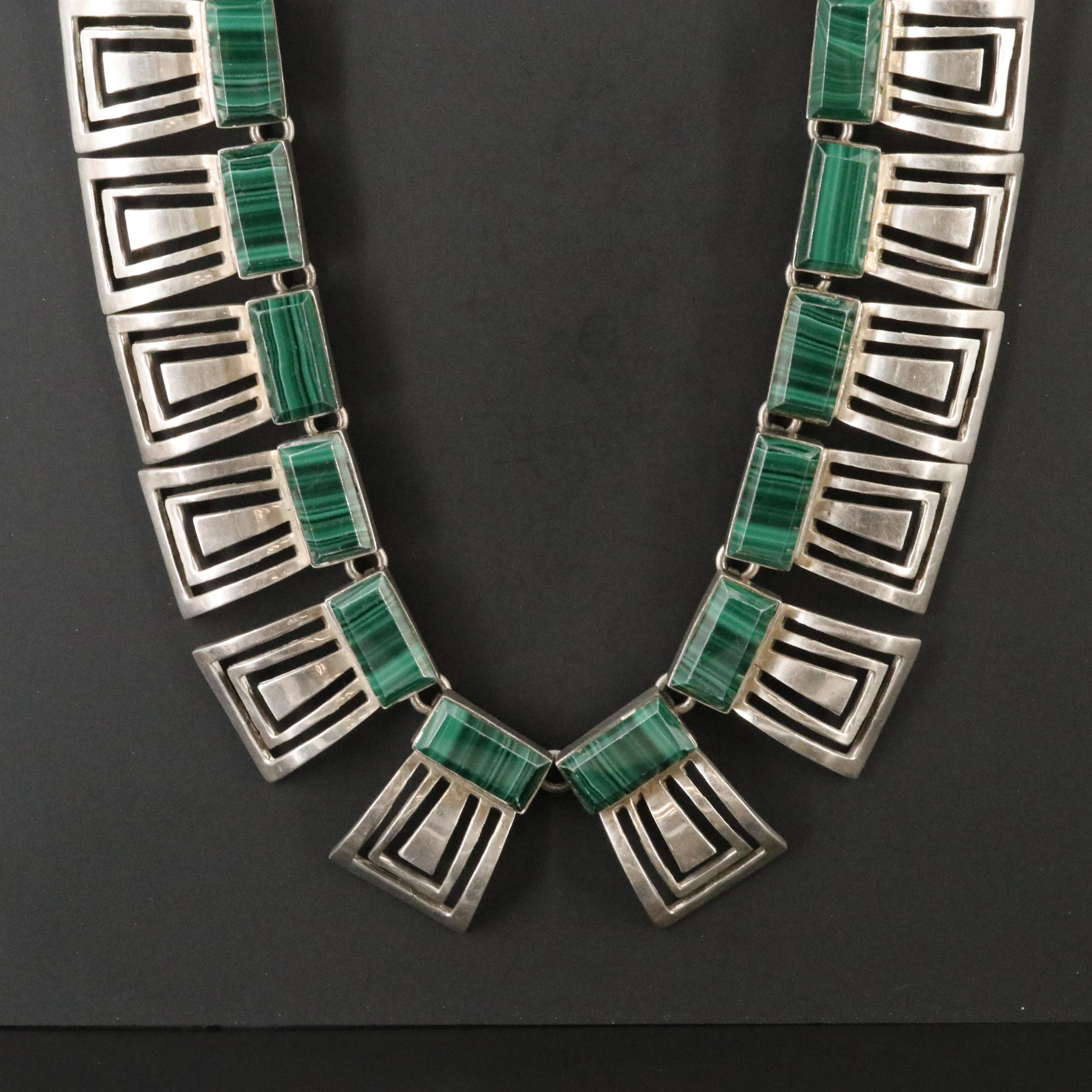 Mexican Modernist Talleres de los Oros Sterling Malachite Necklace