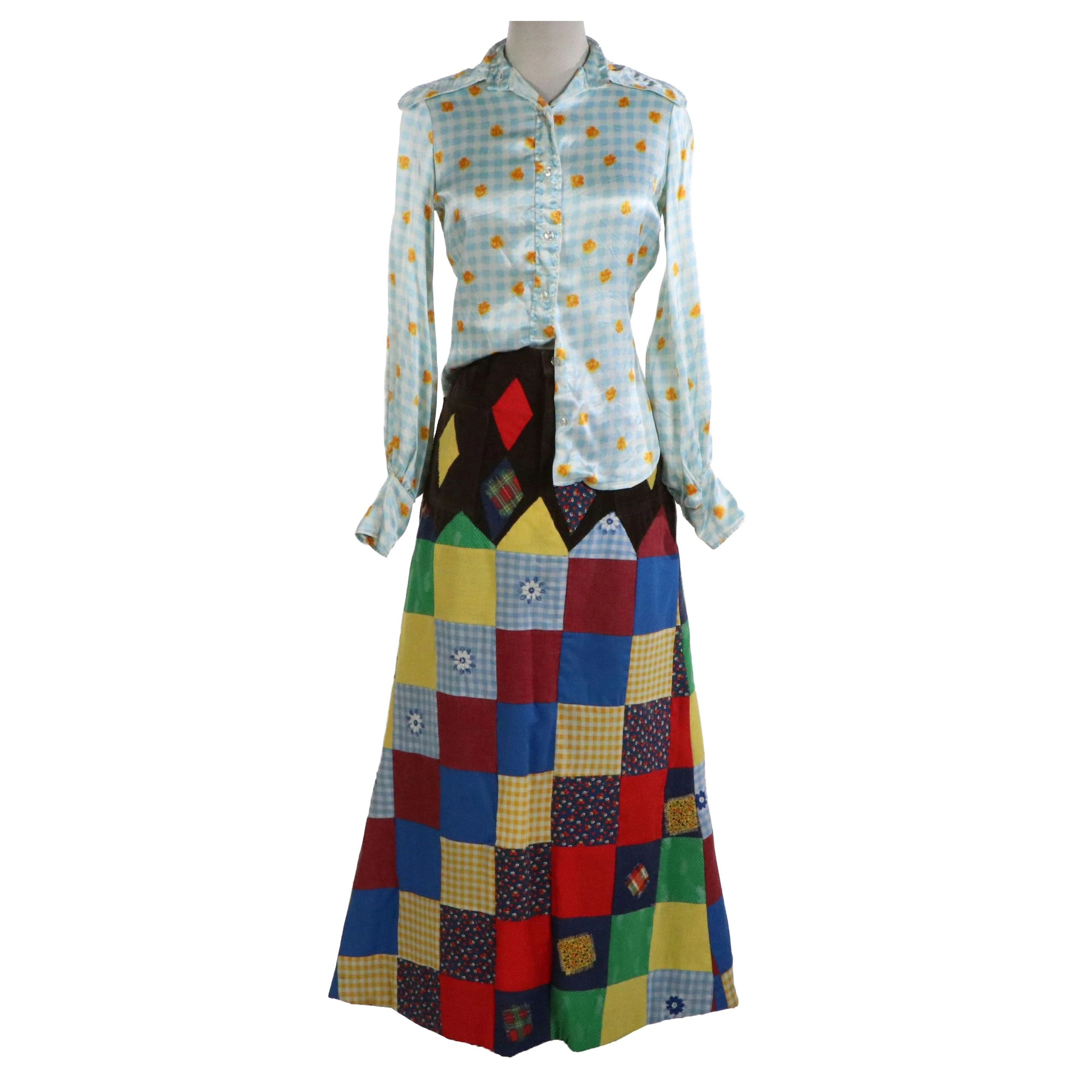 Vintage Wrangler Patchwork Maxi Skirt and Other Floral Check Button Up Top