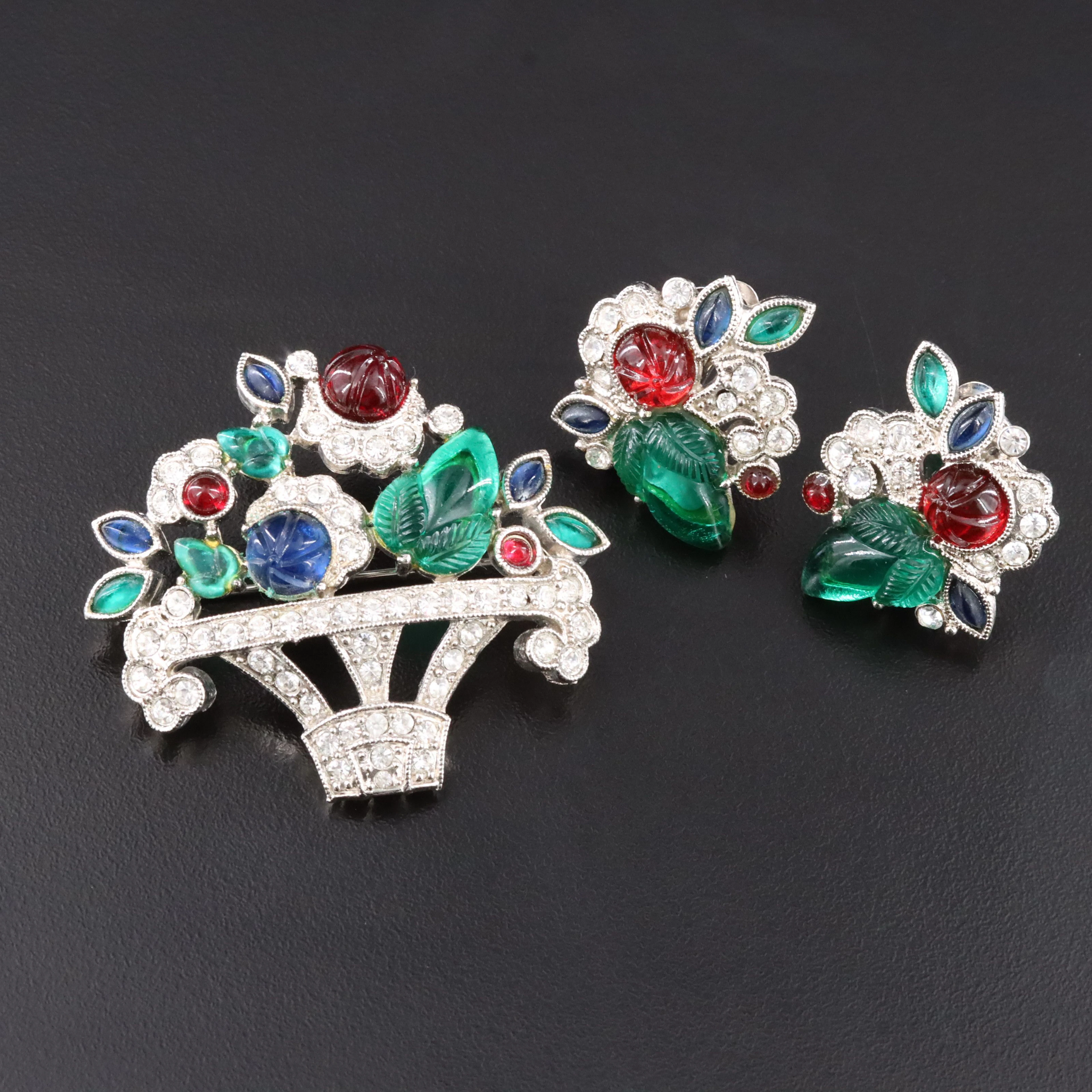 Givenchy Rhinestone "Tutti Frutti" Brooch and Earring Set