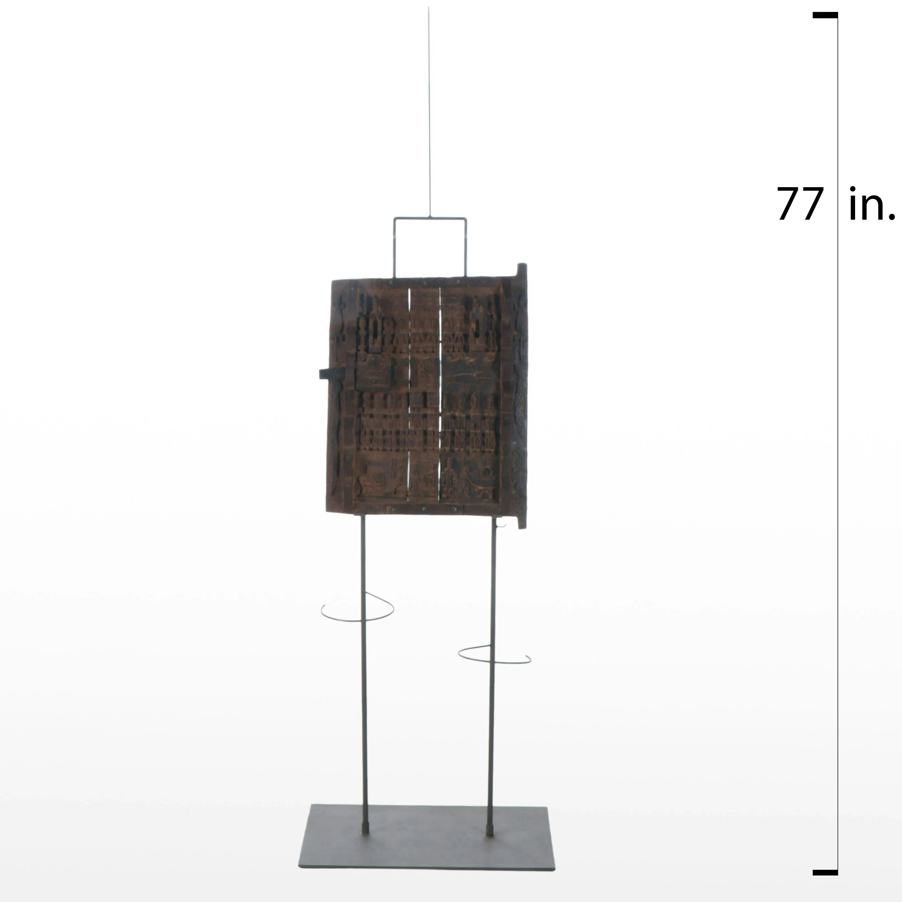 West African Carved Wood Dogon Granary Door Panel with Display Stand