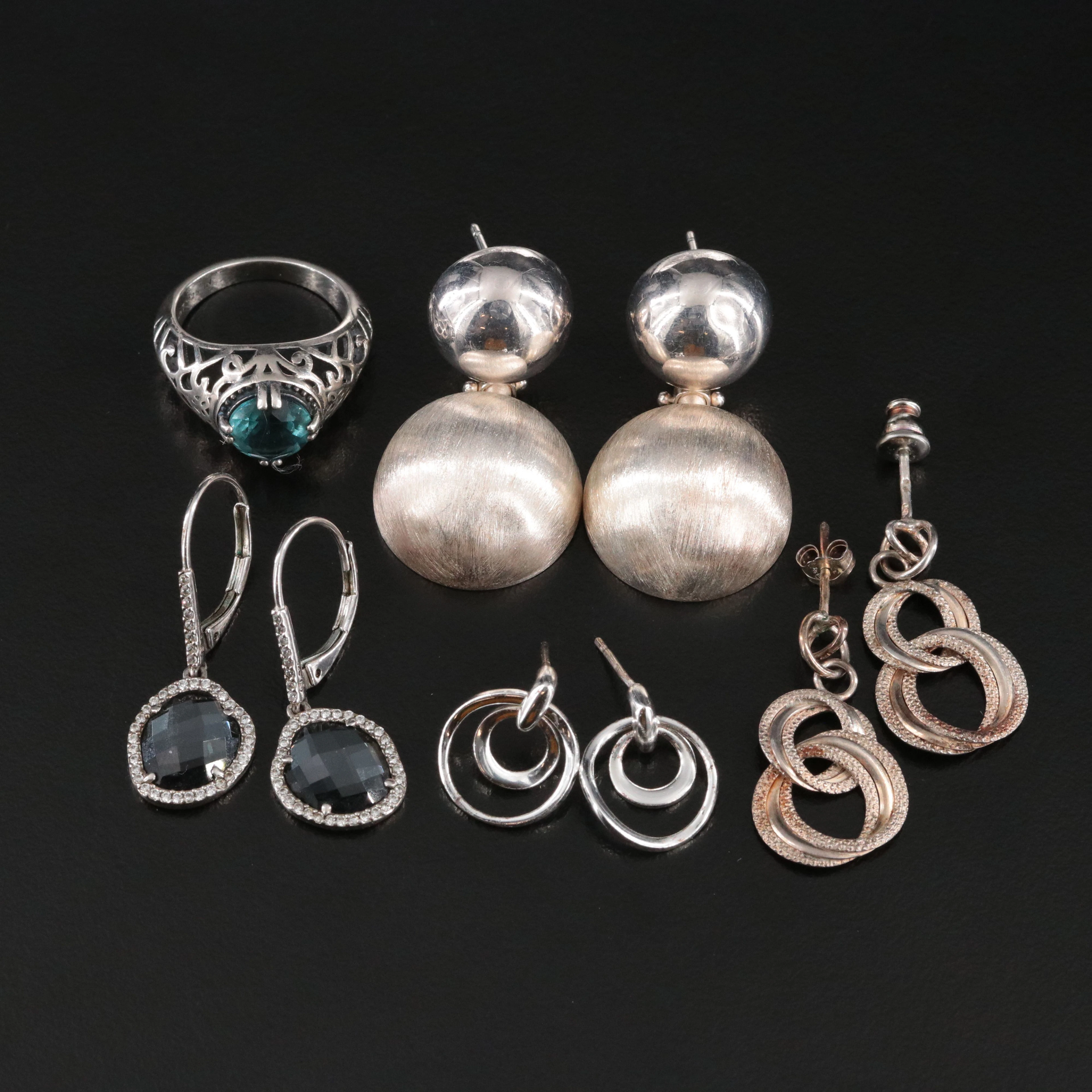 Faux Hematite Doublet Featured in Sterling Ring and Earring Collection