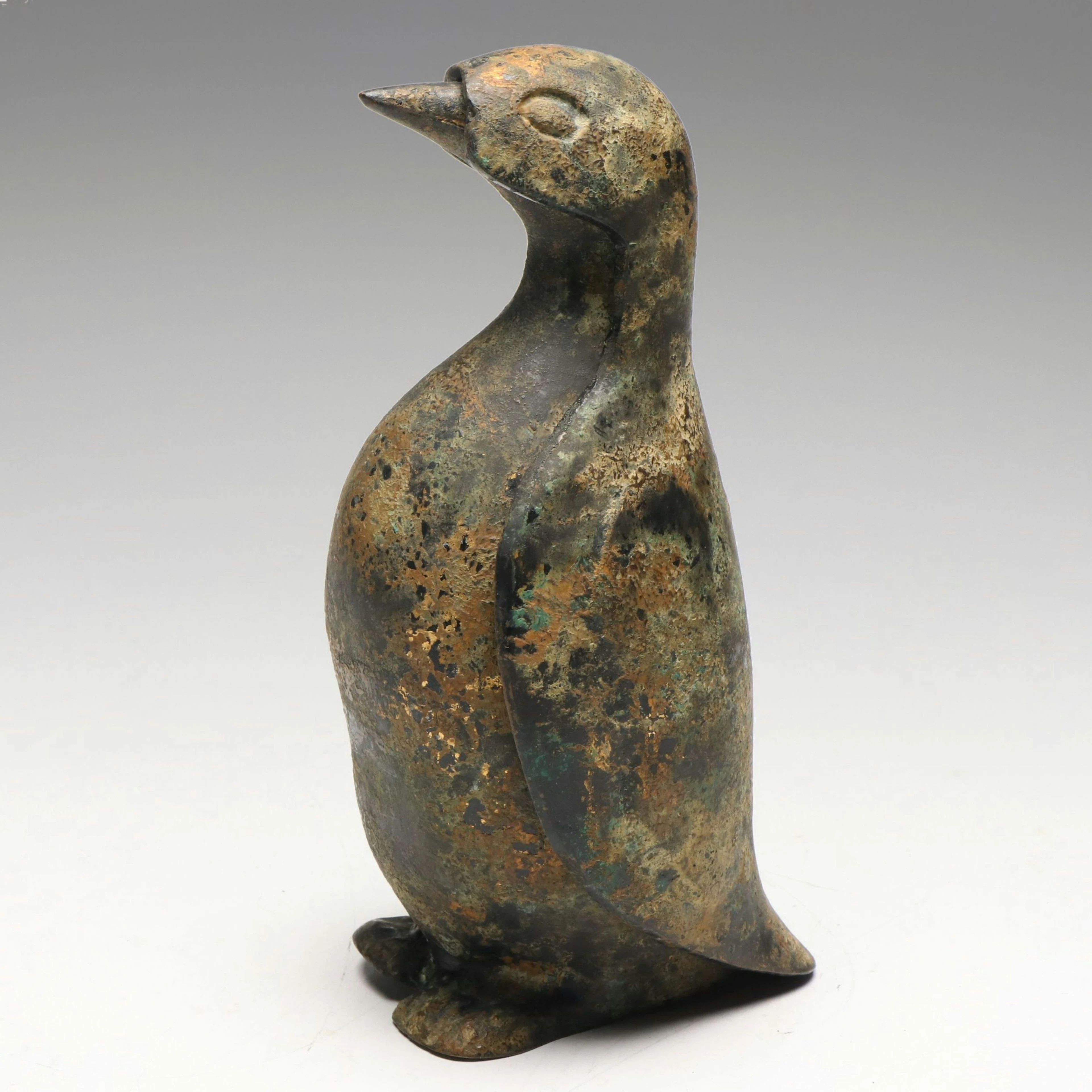 Mid Century Modern Style Cast Metal Two-Piece Penguin Figural Box