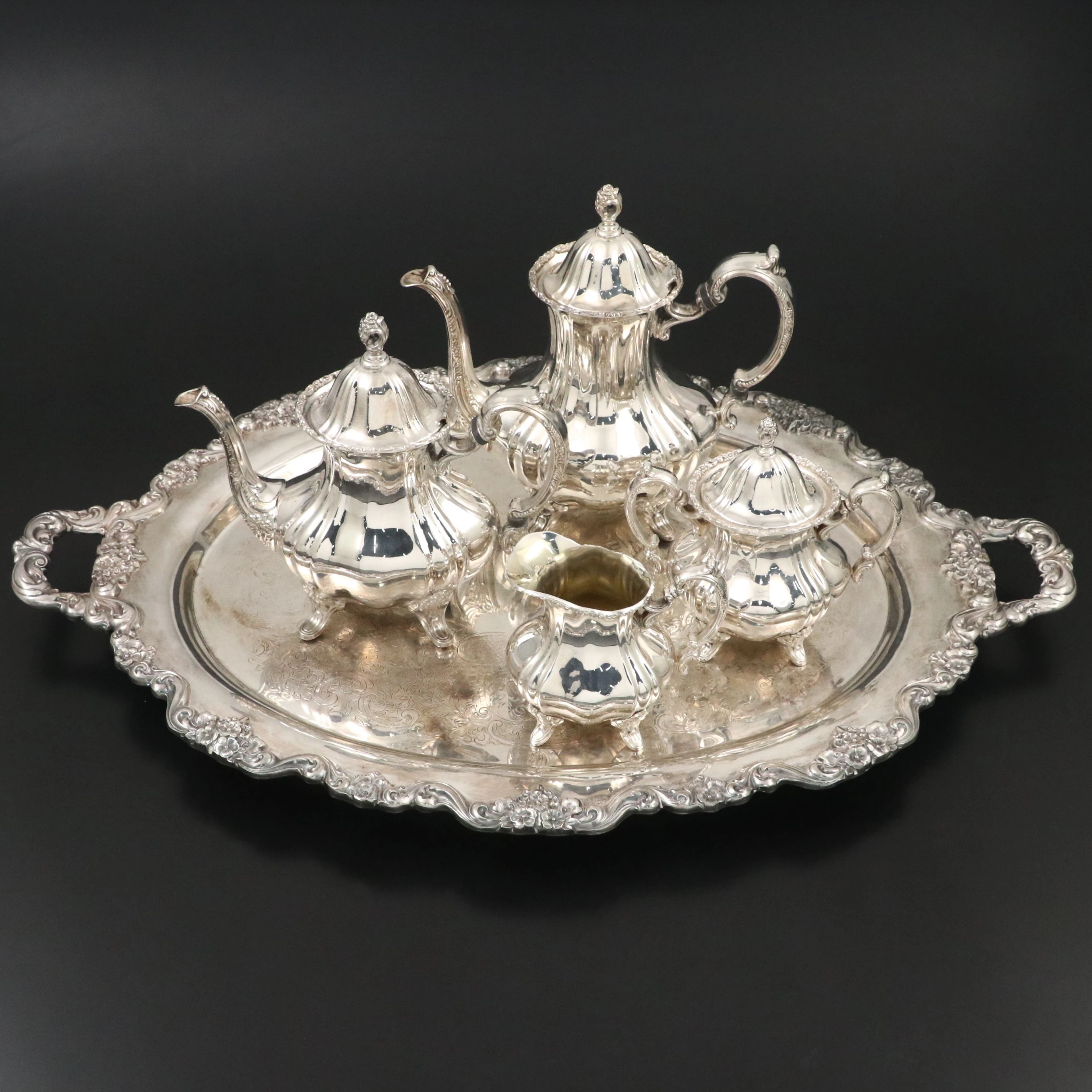 Poole "Lancaster Rose" Silver Plate Tea Service