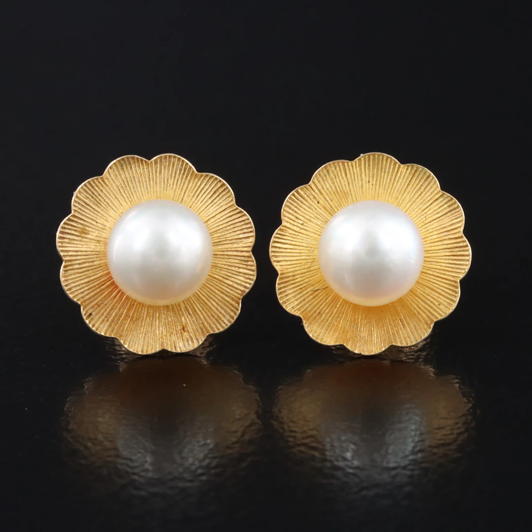 14K Flower Pearl Earrings
