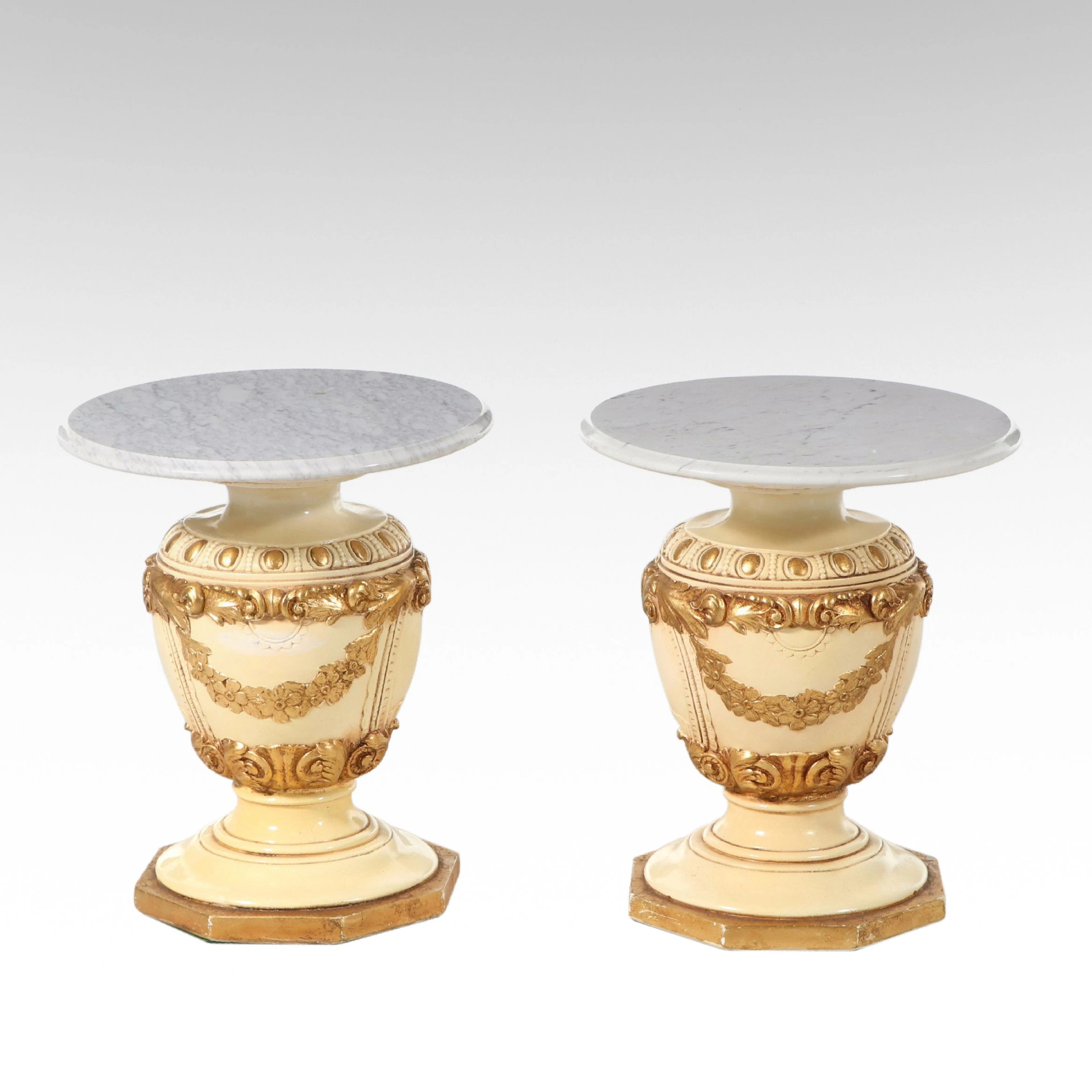 Pair of Mid-Century Neoclassical Style Urn-Shaped Marble Top Pedestal Tables