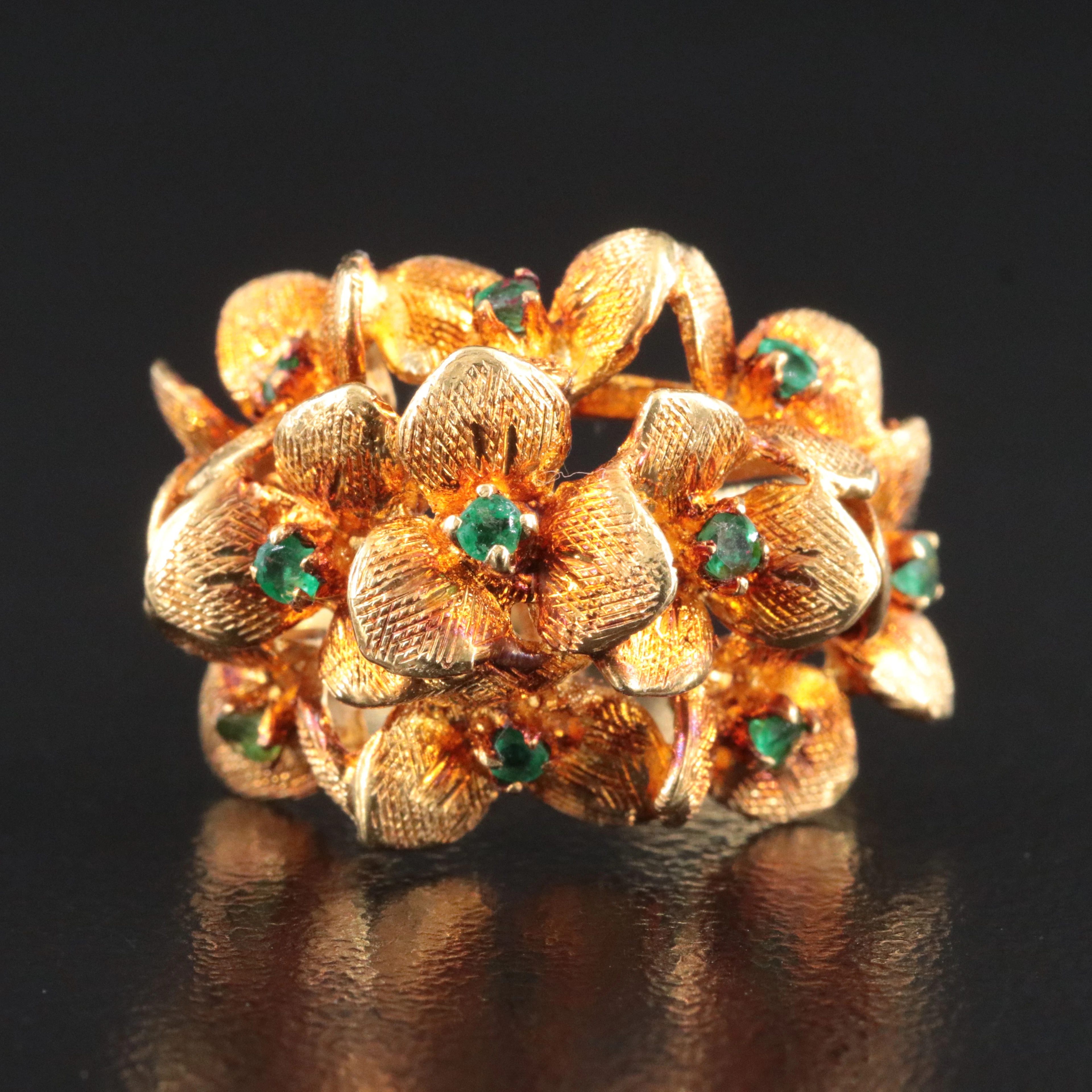 18K Emerald Foliate Ring