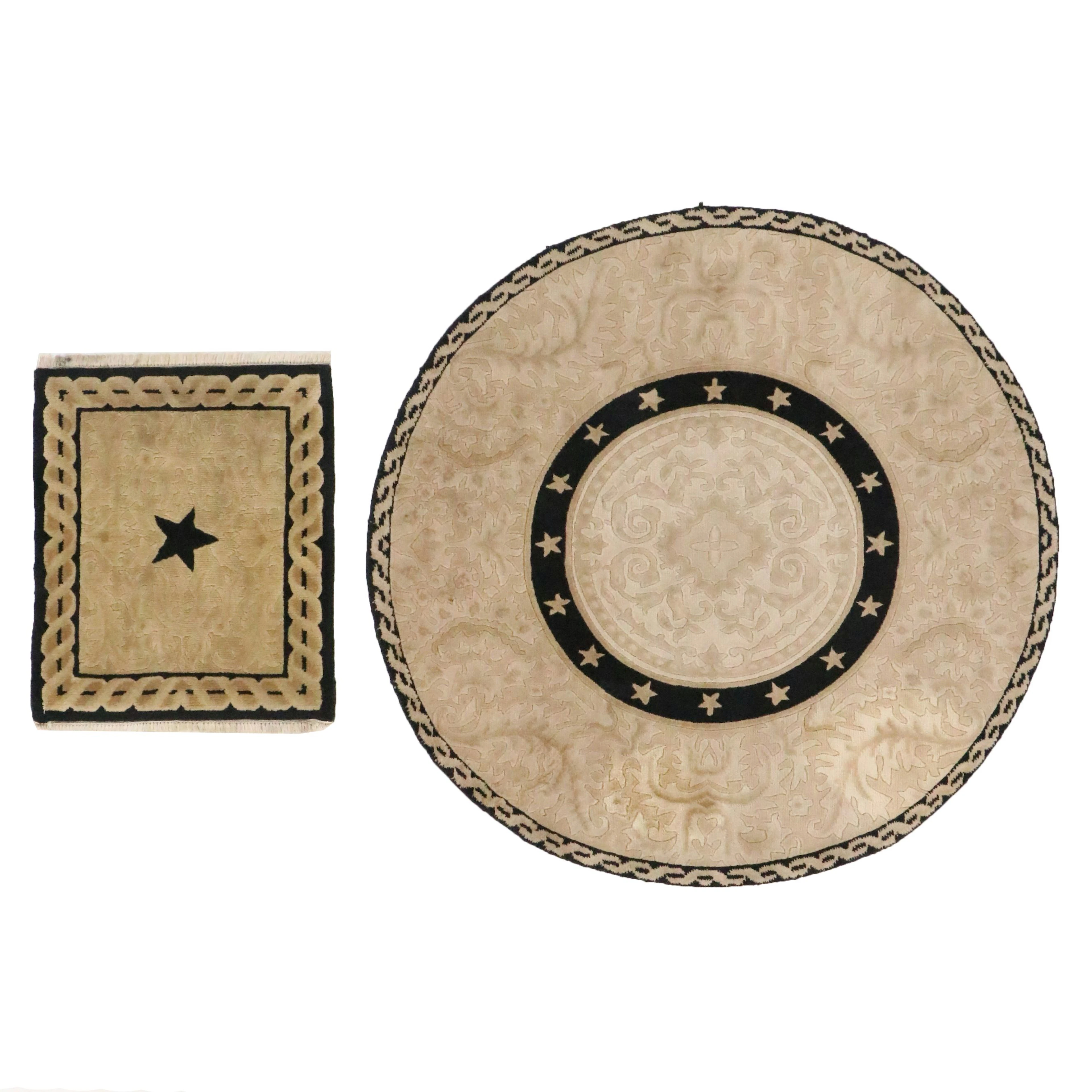 5' Round Hand-Knotted and Carved Nepali Contemporary Area Rug and Mat