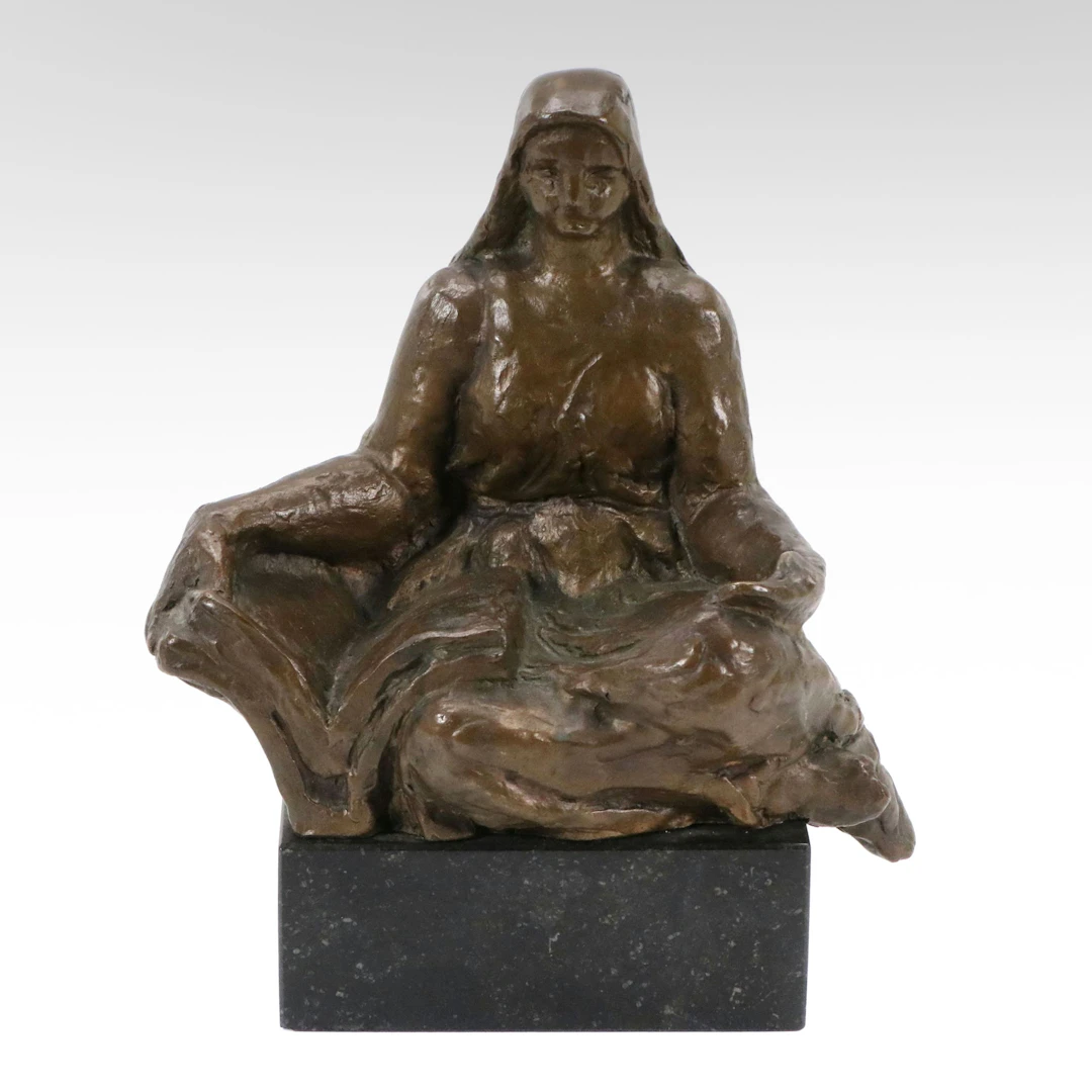 Karla Vobišová-Žáková Bronze Sculpture of Woman with Book, 1936