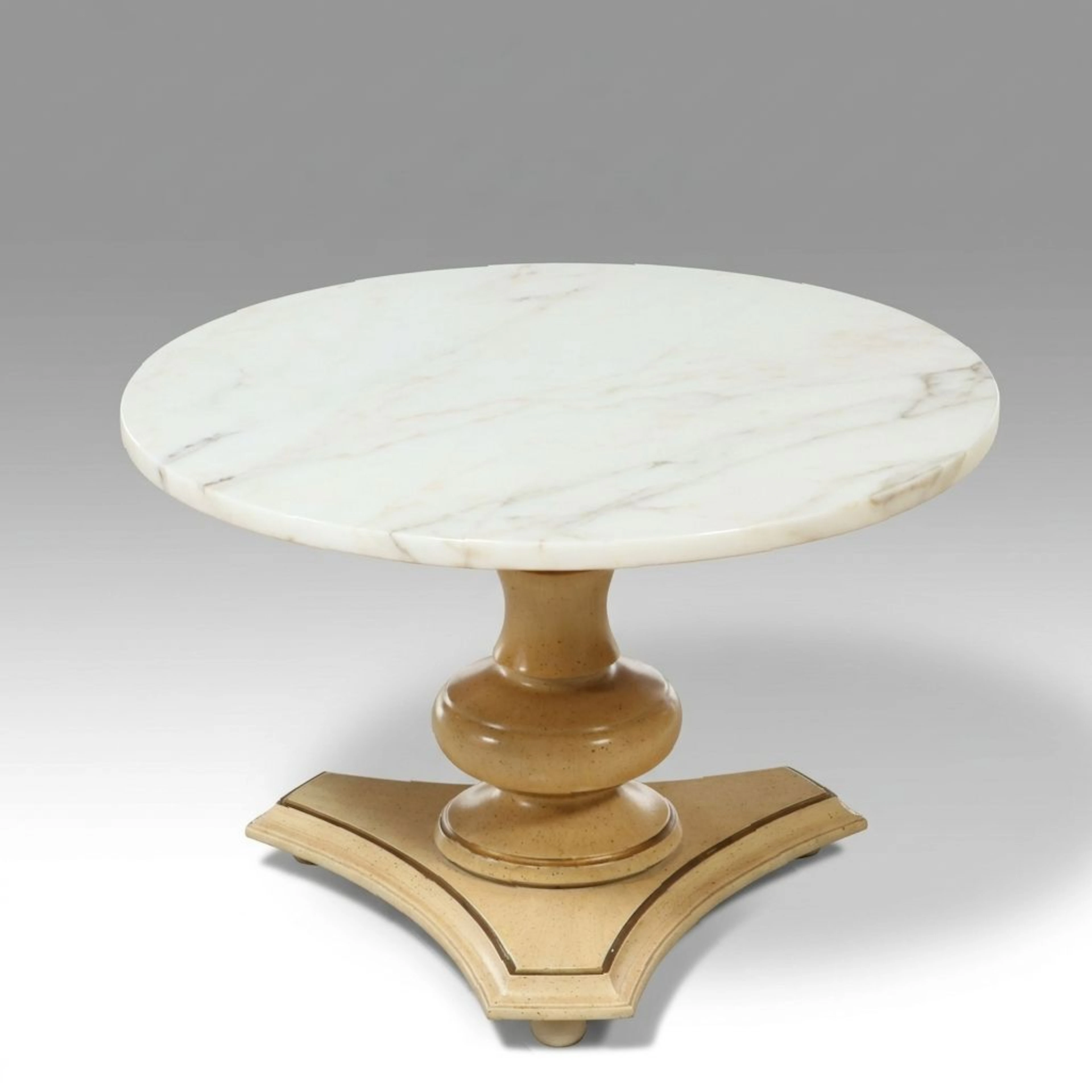 Vintage Painted Wood and Marble Top Pedestal Table, Mid-20th Century