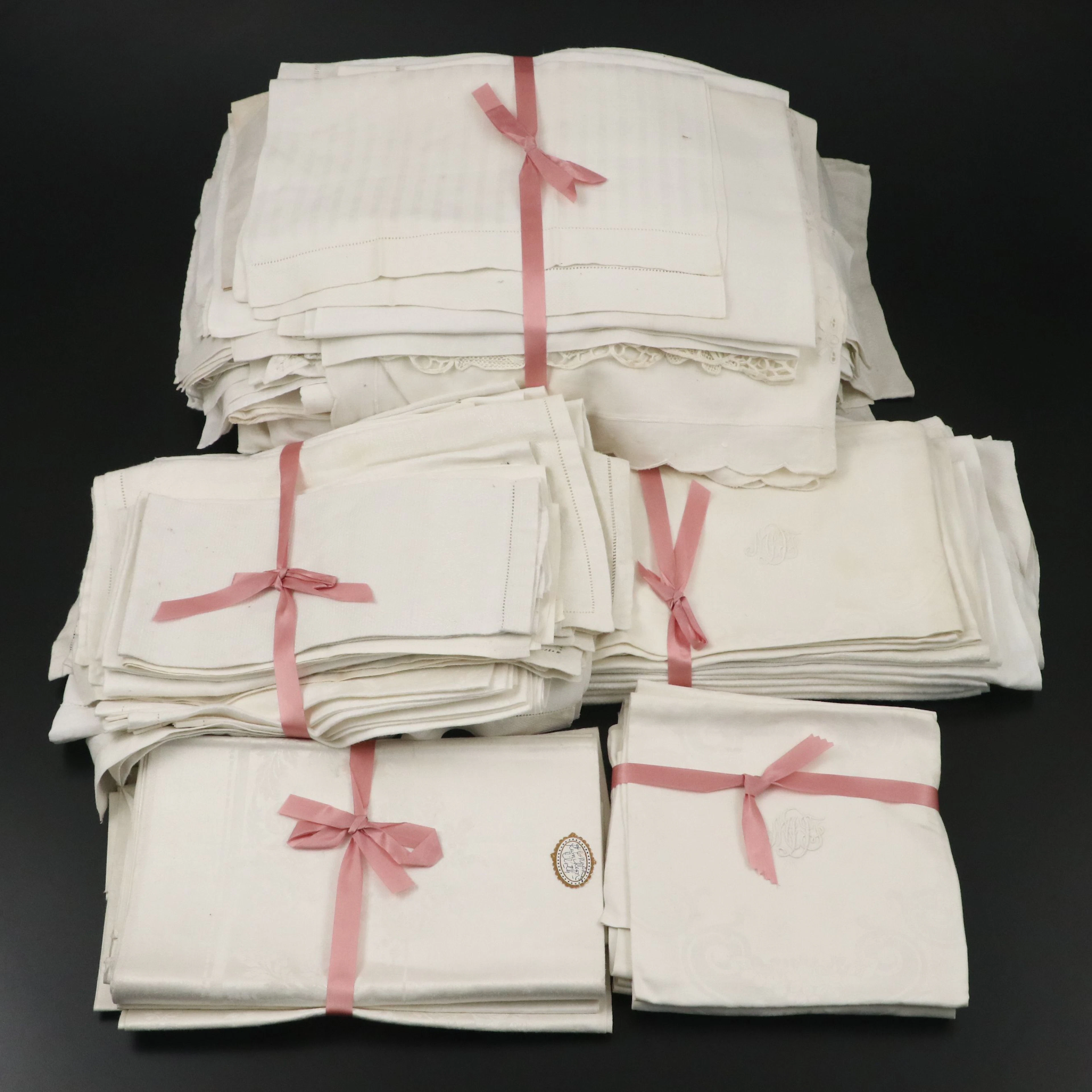 White Tablecloths, Napkins and More Table Linens, Mid to Late 20th Century