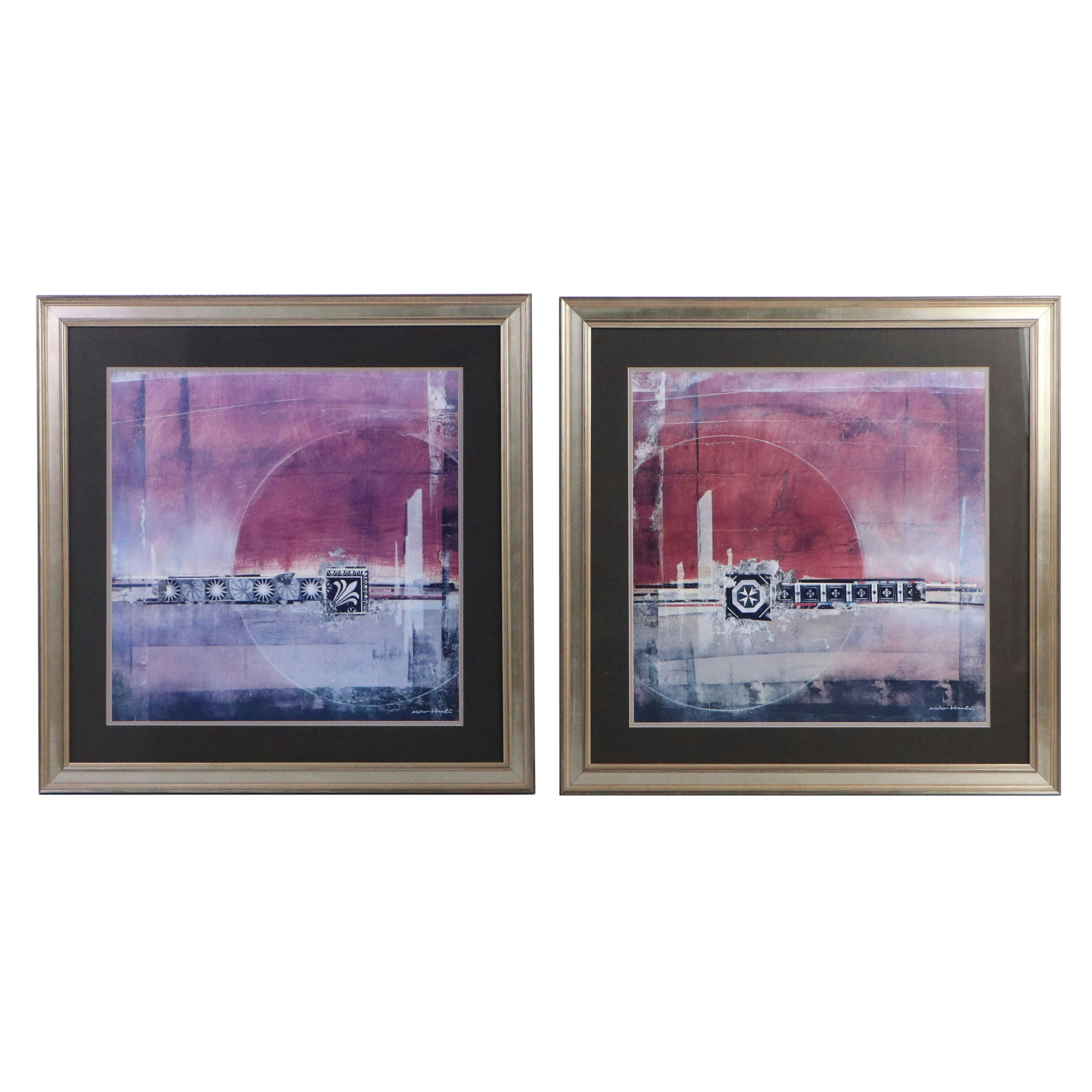 After Niro Vasali Pair of Abstract Geometric Offset Lithographs
