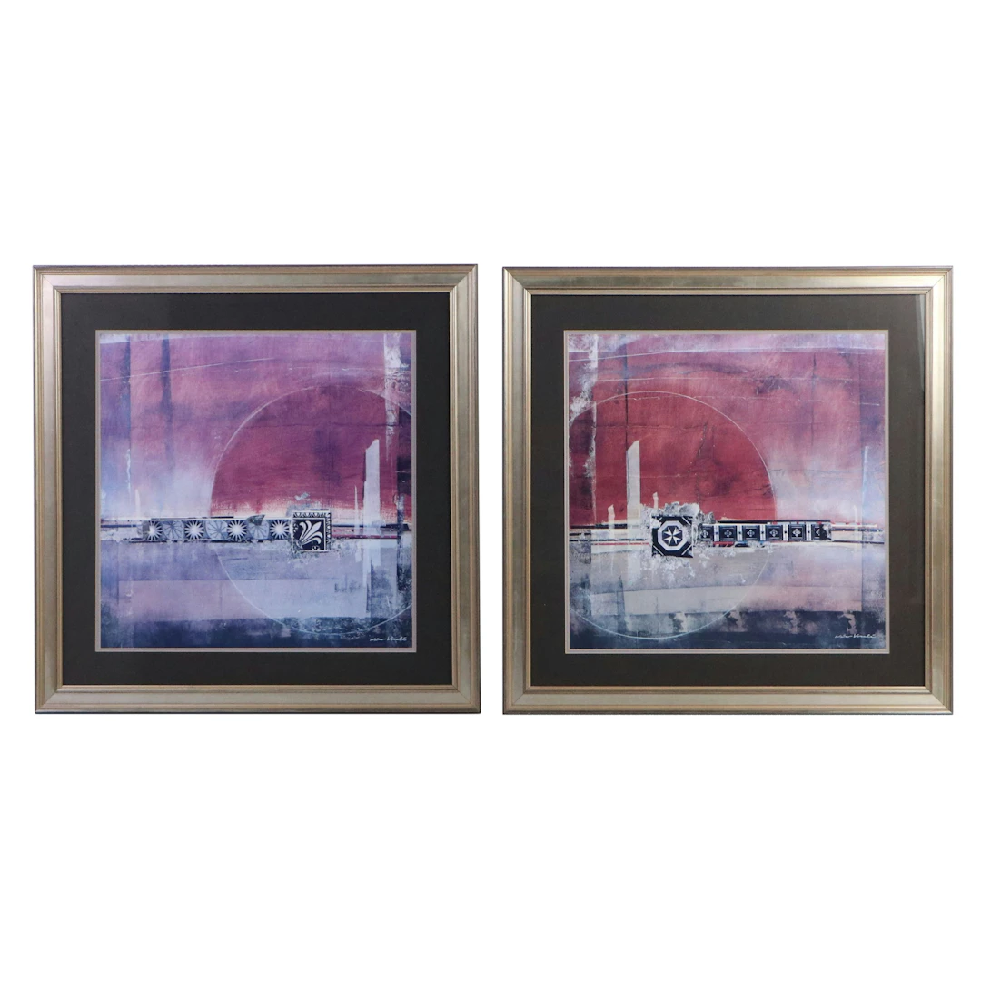 After Niro Vasali Pair of Abstract Geometric Offset Lithographs