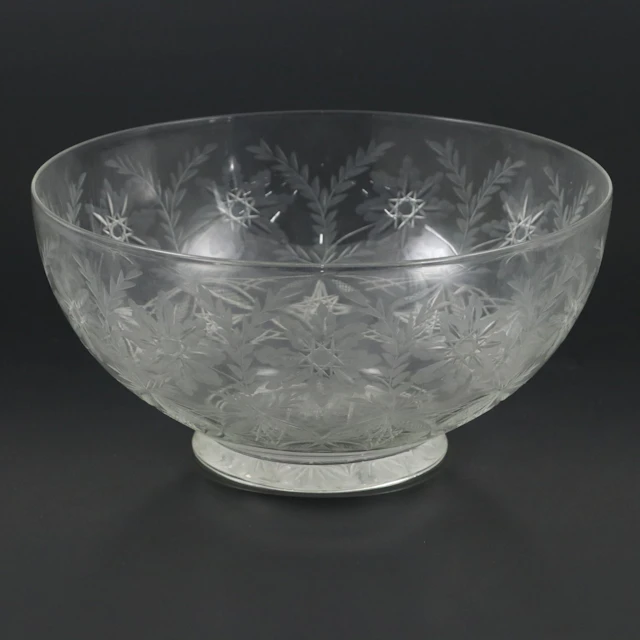 Louis Iorio Cut and Etched Glass Bowl, 1975