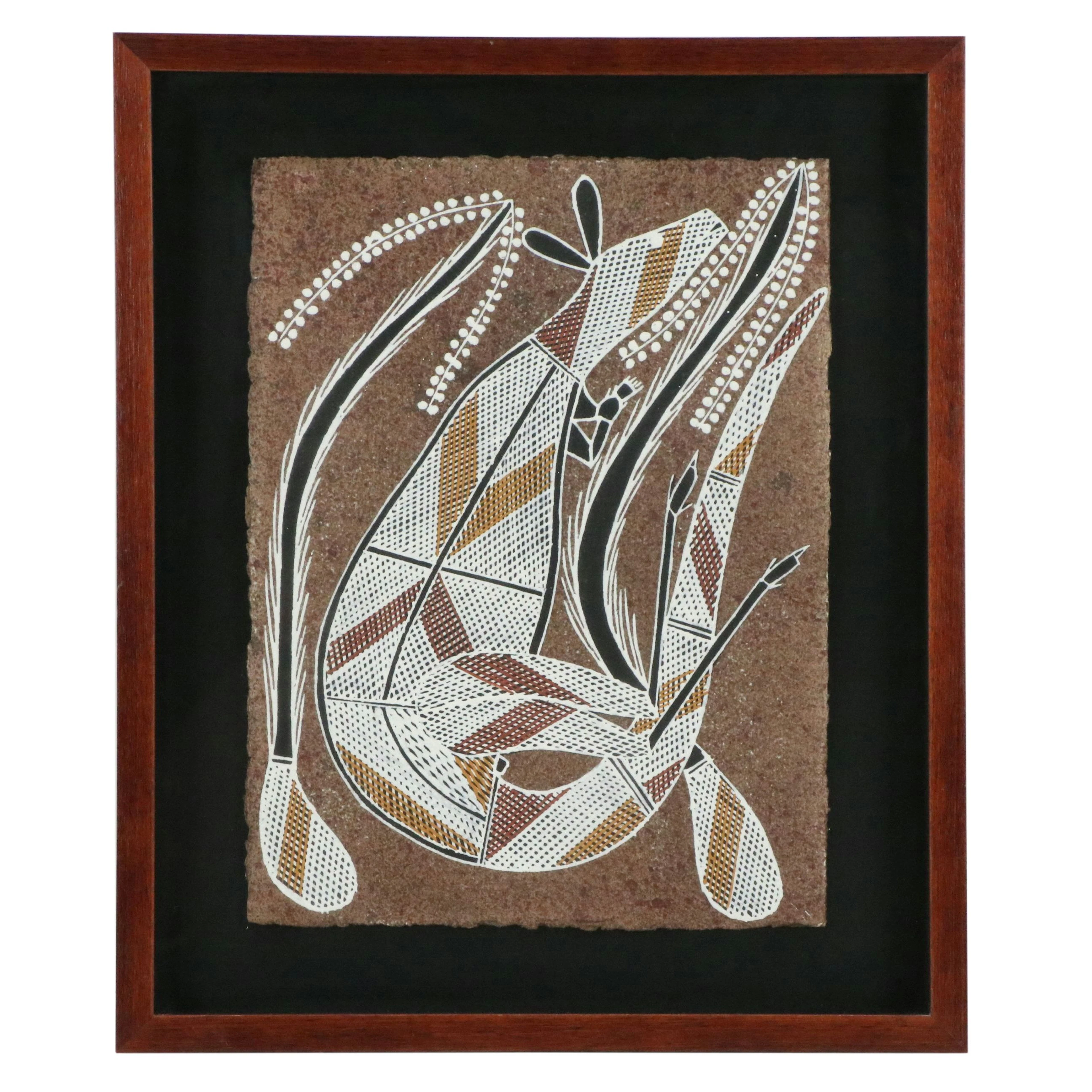Aboriginal Painting on Bark Paper of Kangaroo