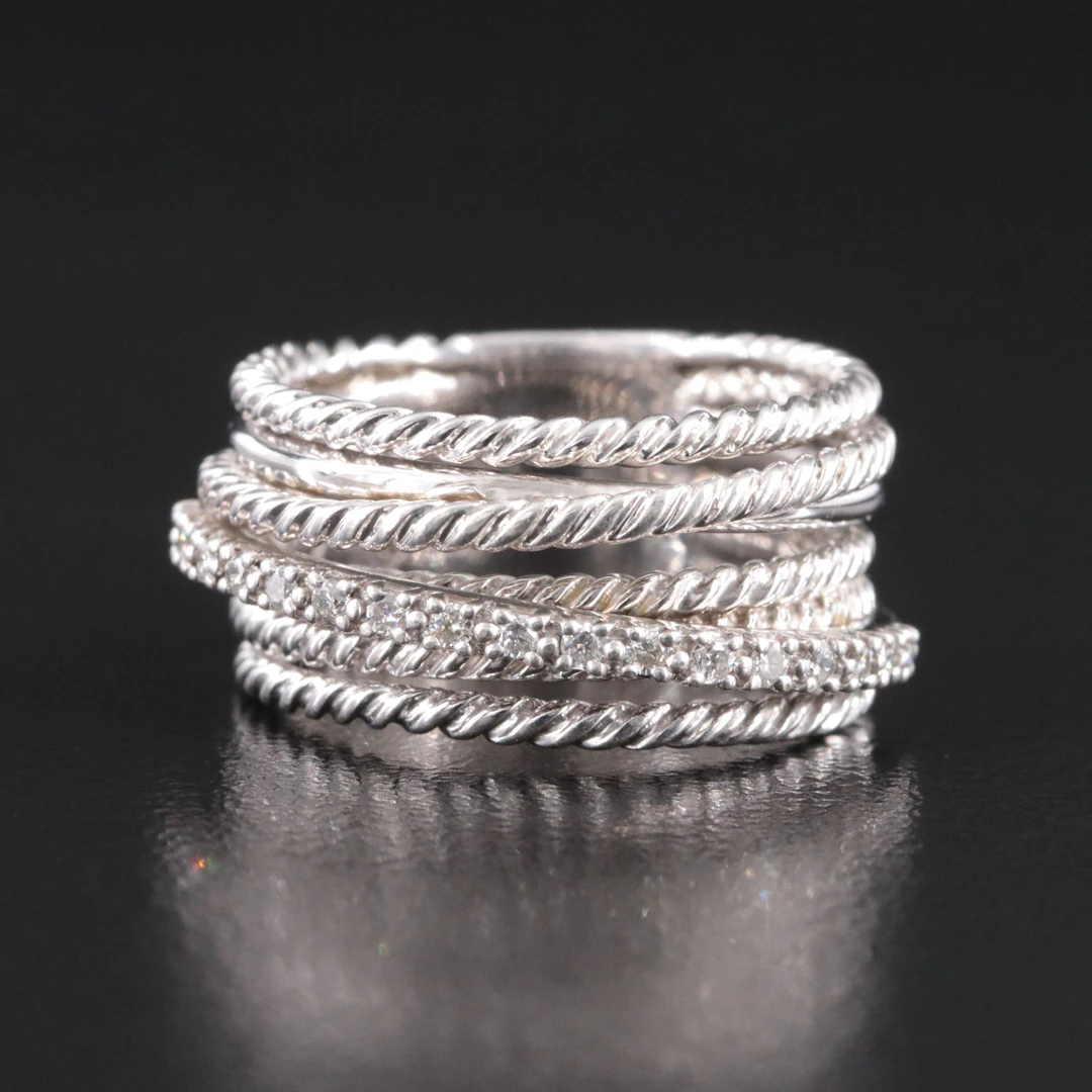 David Yurman Sterling Diamond Crossover Ring