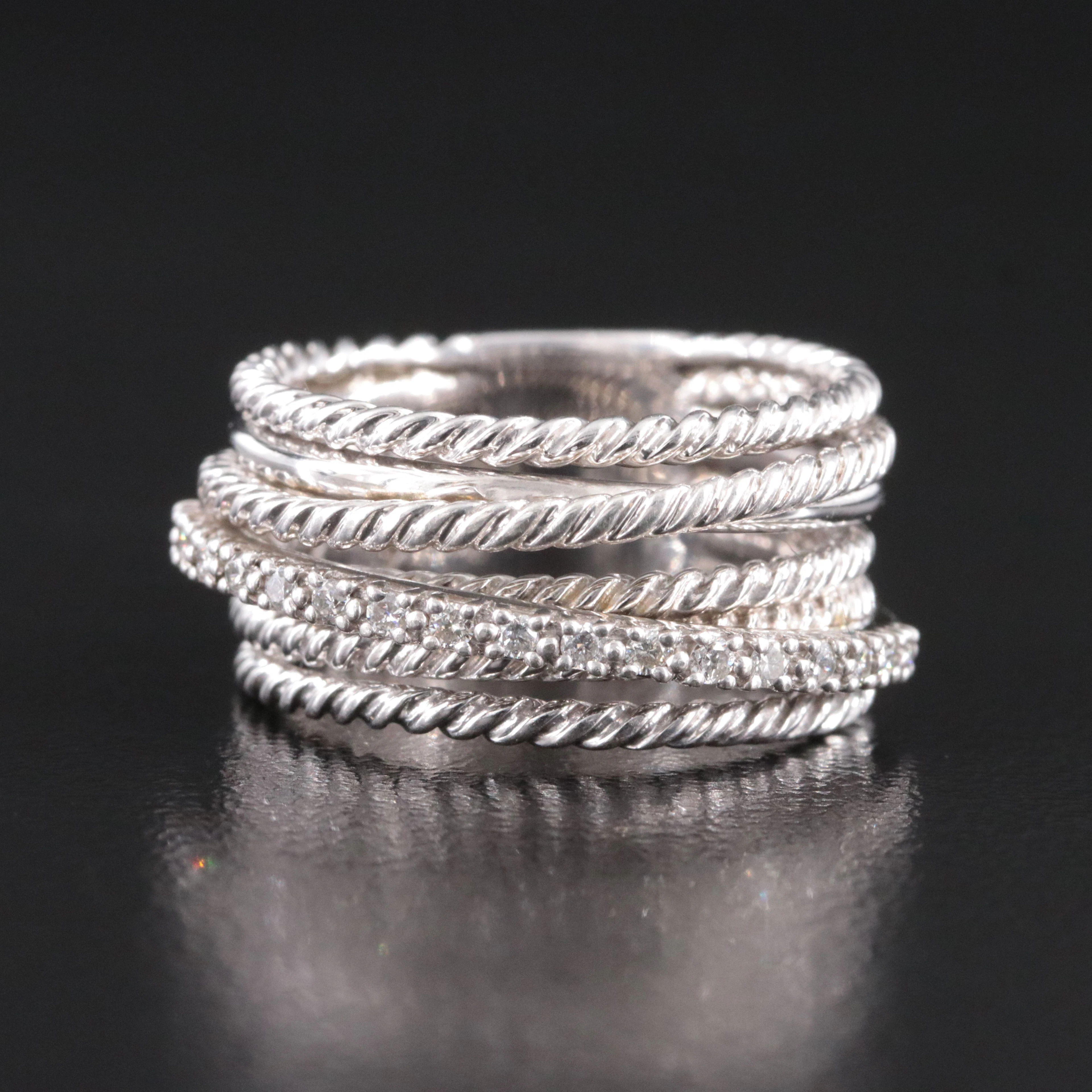 David Yurman Sterling Diamond Crossover Ring
