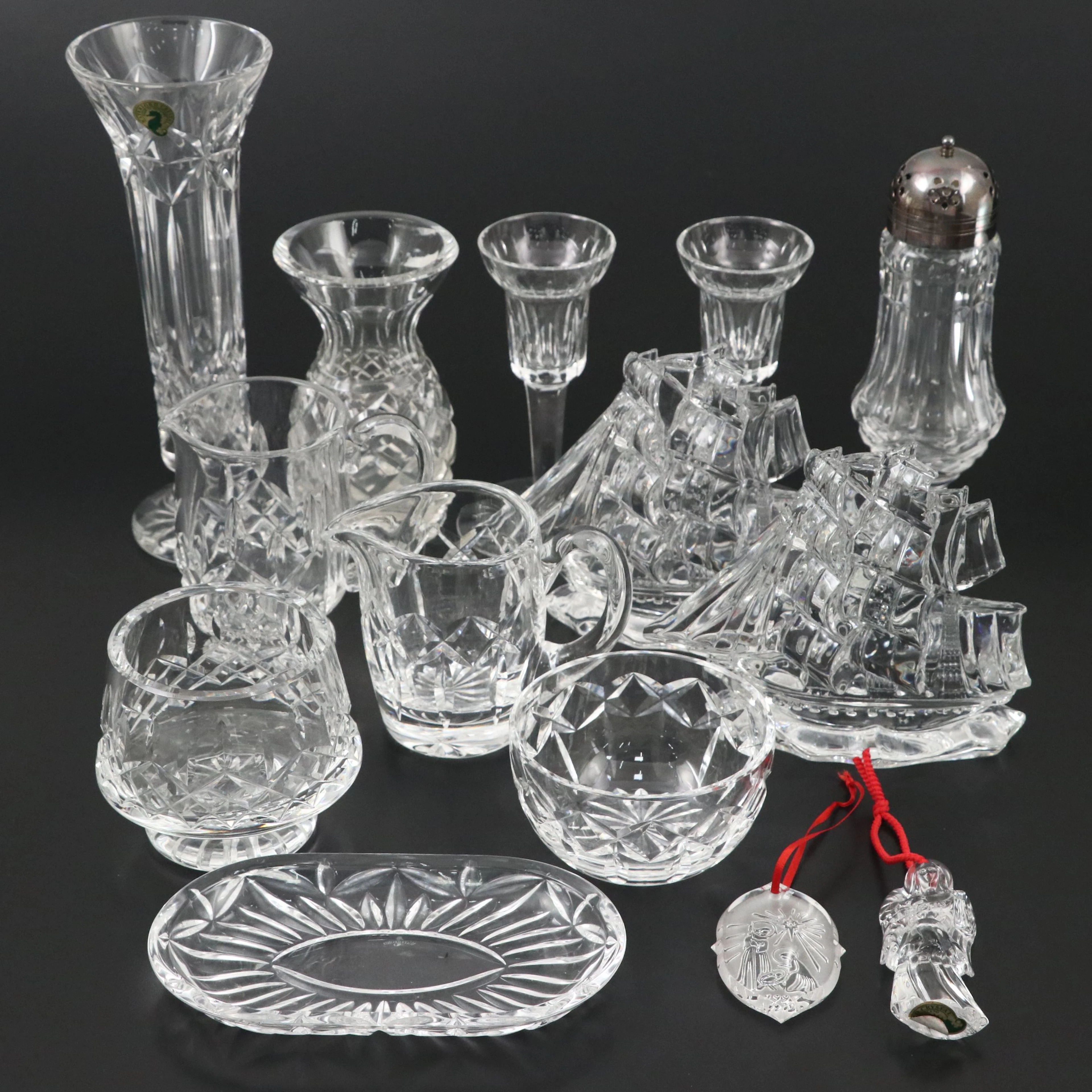 Waterford "Tall Ship" Crystal Figurines with Waterford Crystal Table