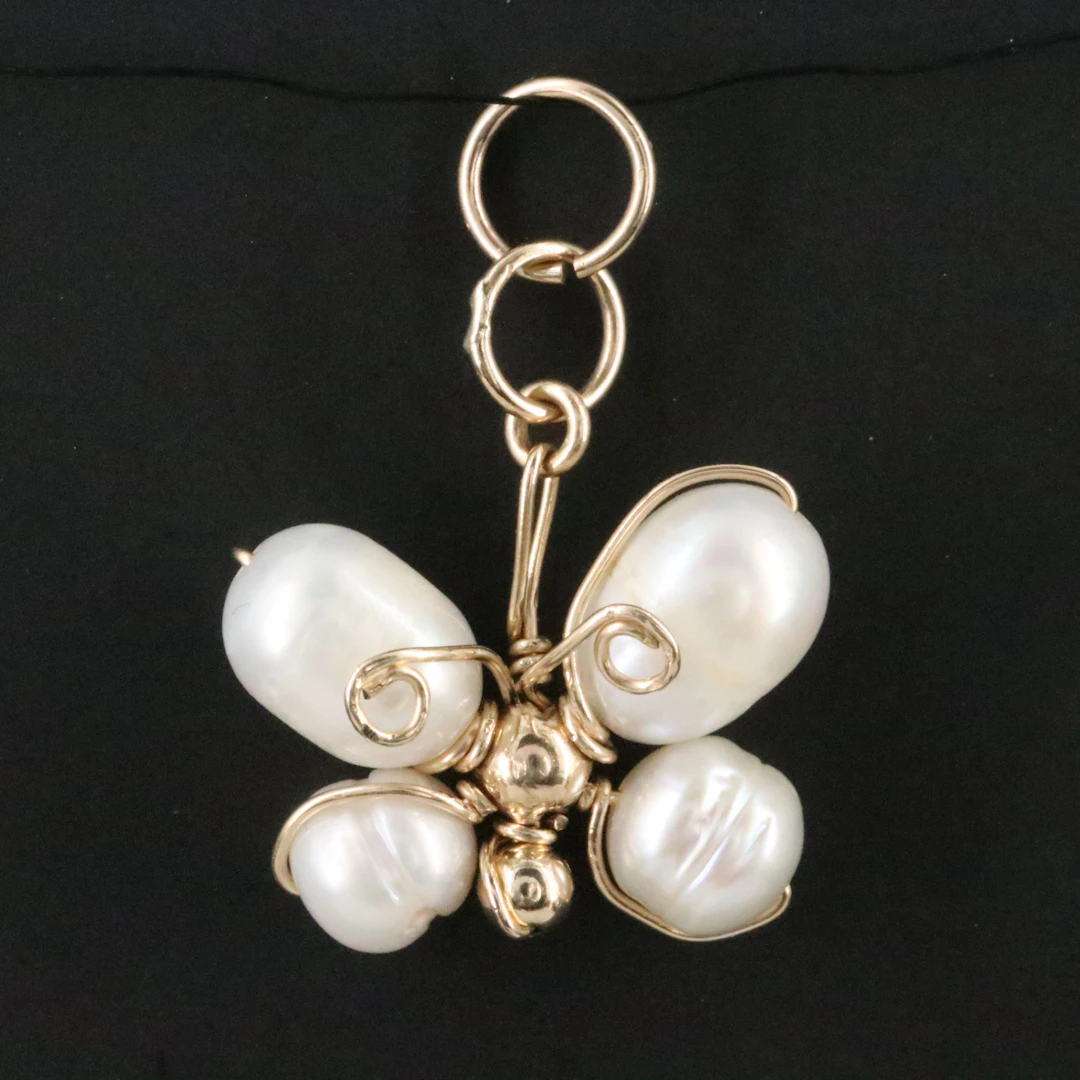 10K Pearl Wire Wrap Butterfly Pendant