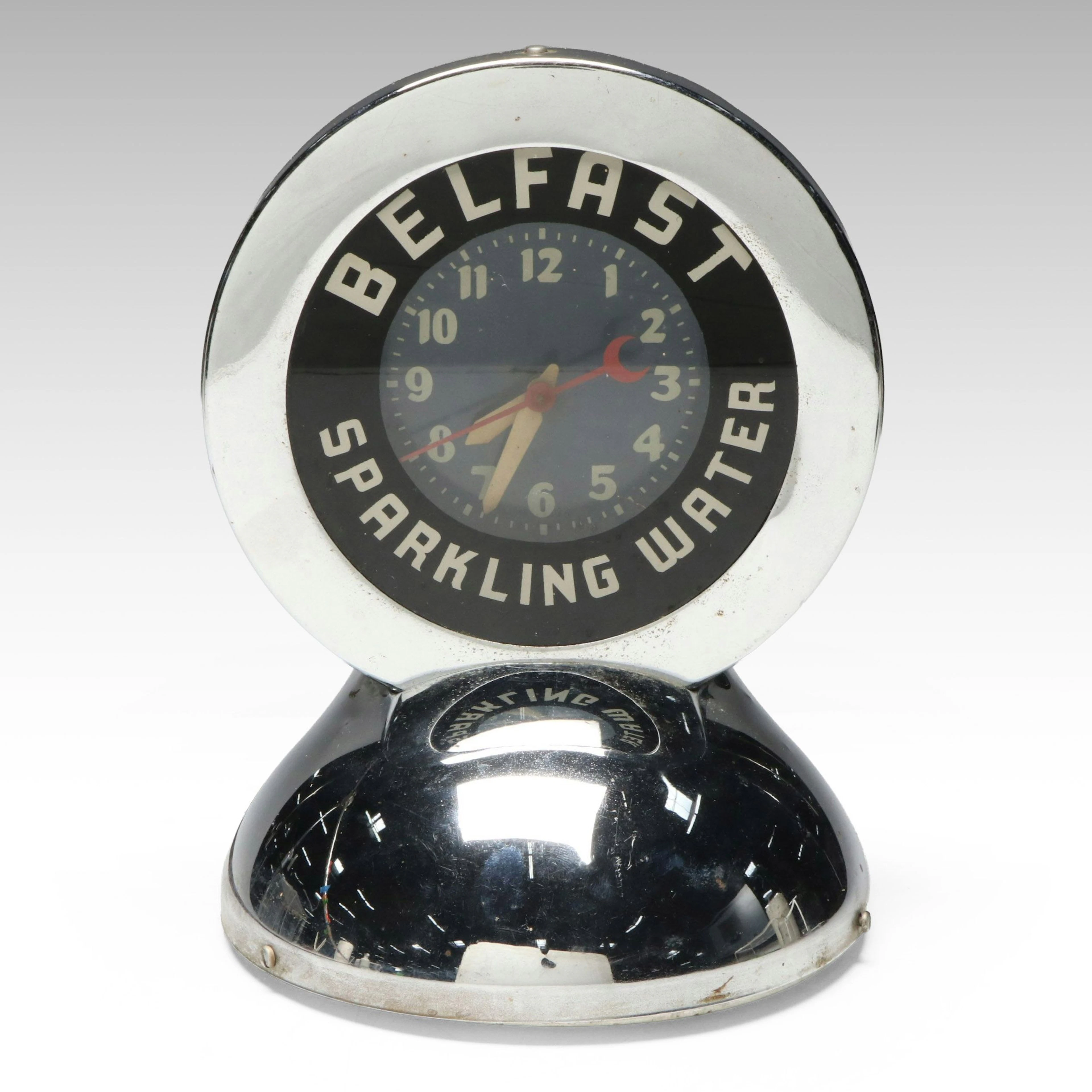 Art Deco Style Chrome Belfast Sparkling Water Advertising Clock