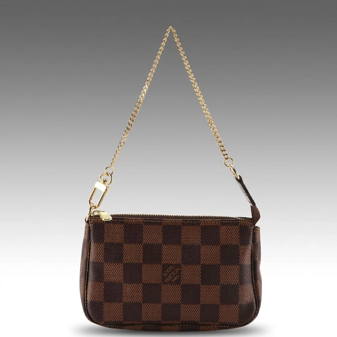 Louis Vuitton Mini Pochette Accessoires Bag in Damier Ebene Canvas with Box