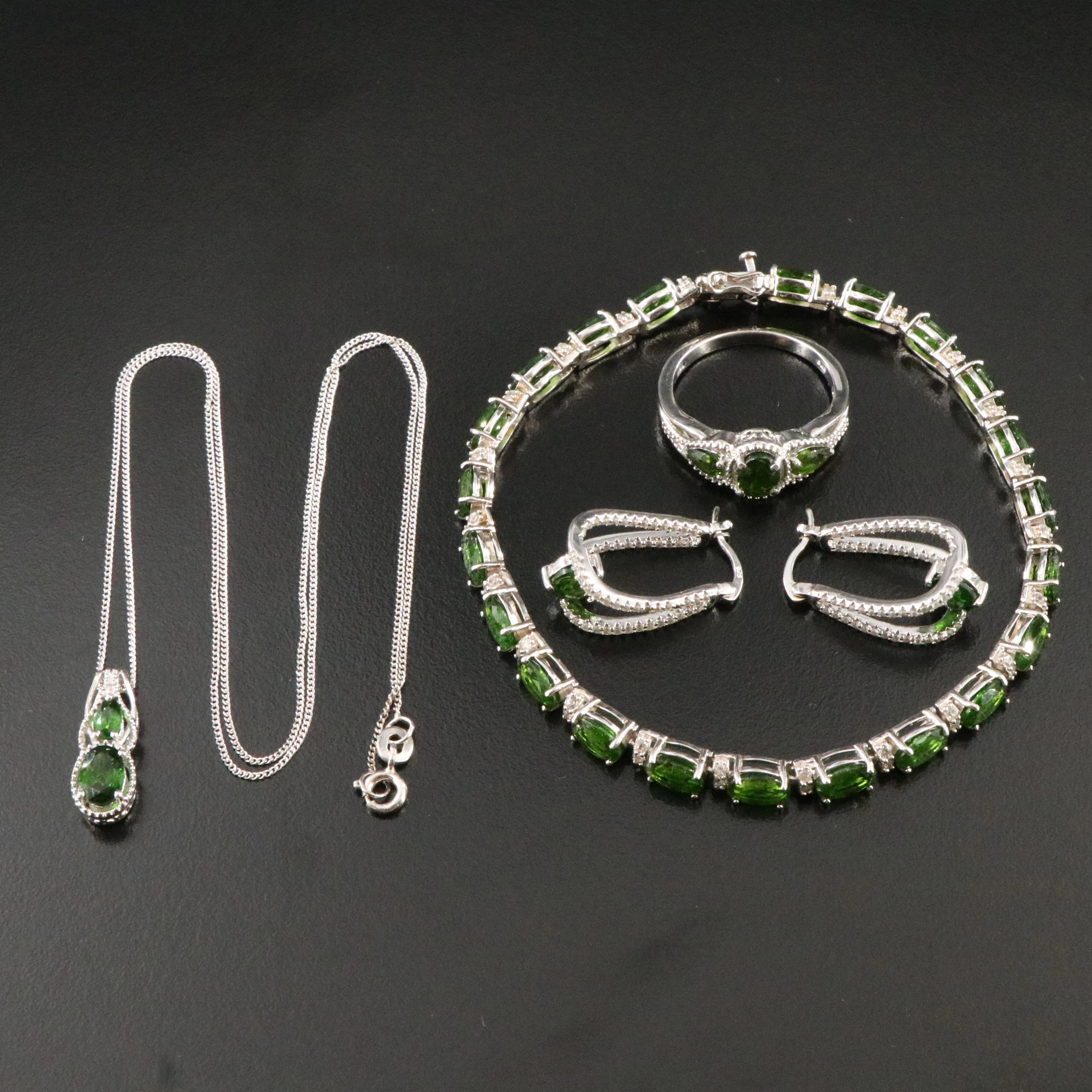 Sterling Chrome Diopside and Diamond Jewelry