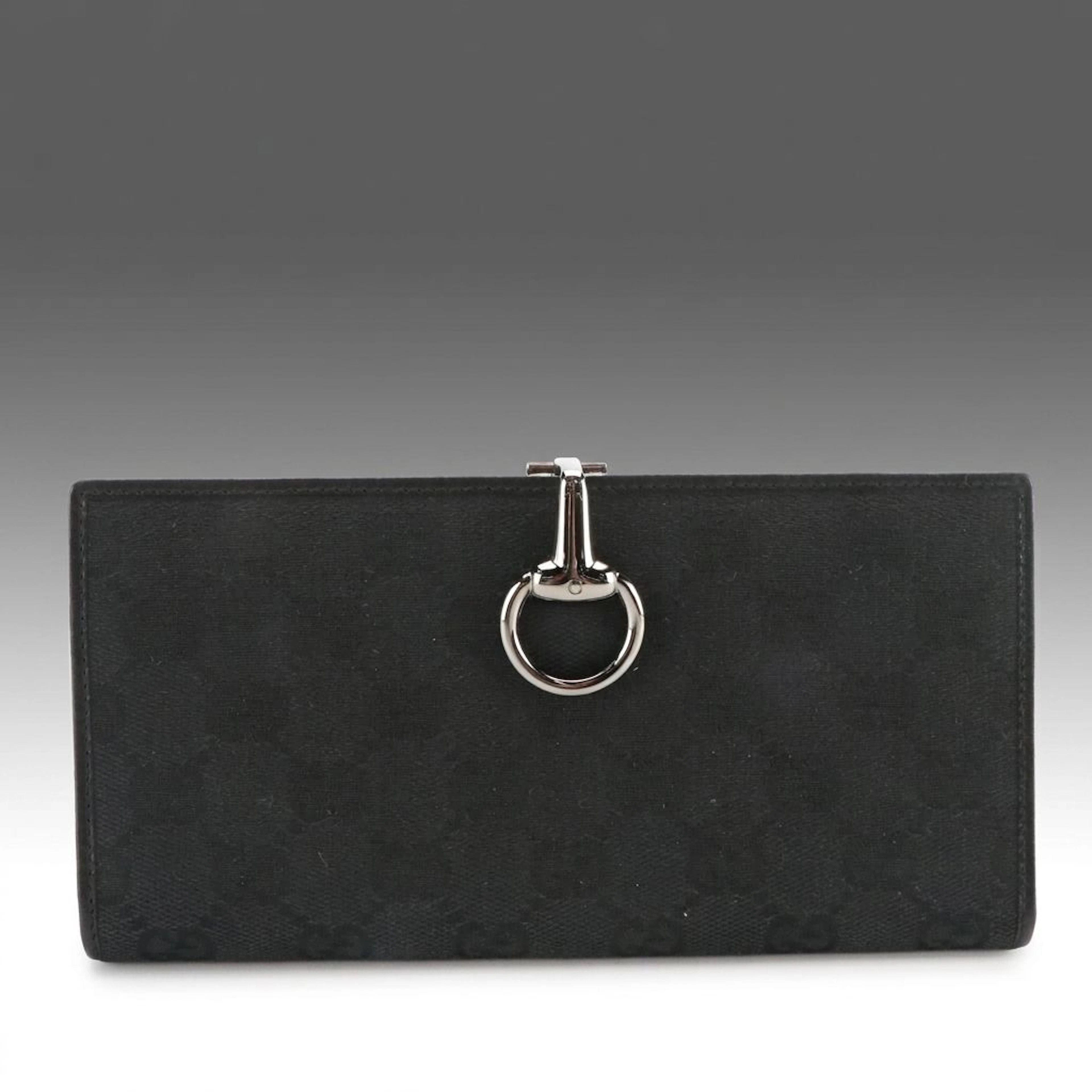 Gucci Black GG Jacquard Canvas Horsebit Clasp Long Wallet