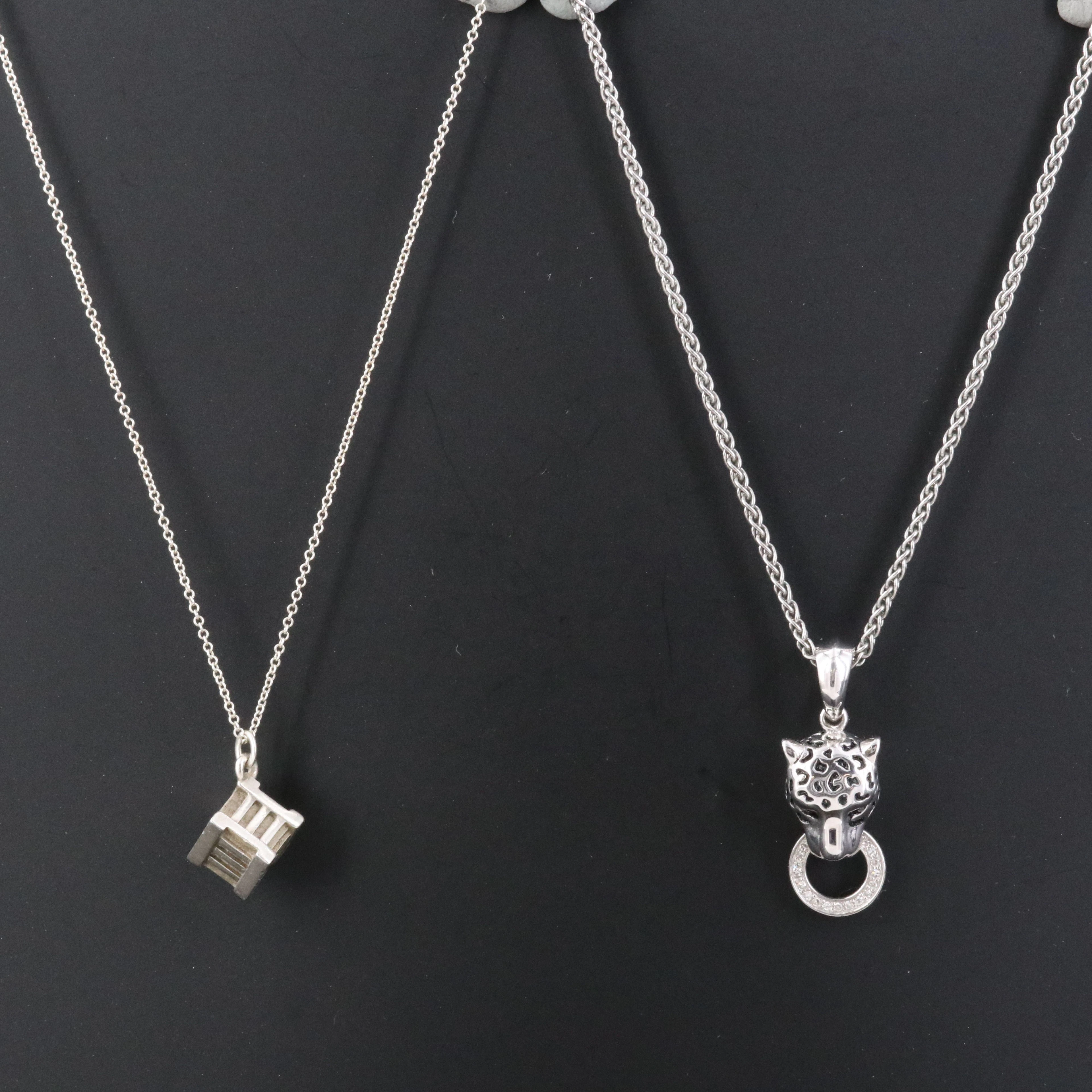 Sterling Necklaces Including Tiffany & Co. Atlas Cube and Effy Panther Head