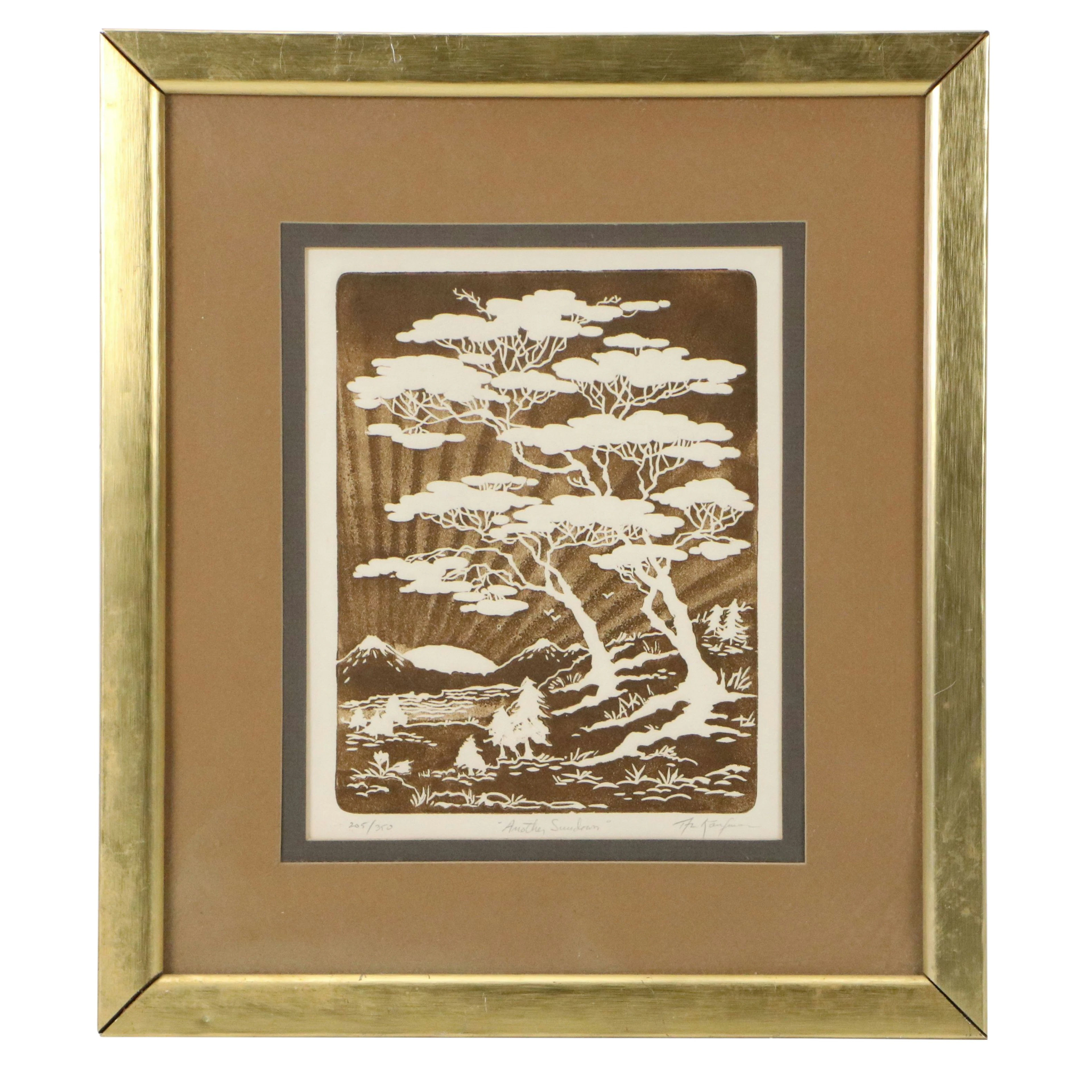 Al Kaufman Landscape Aquatint Intaglio "Another Sundown"