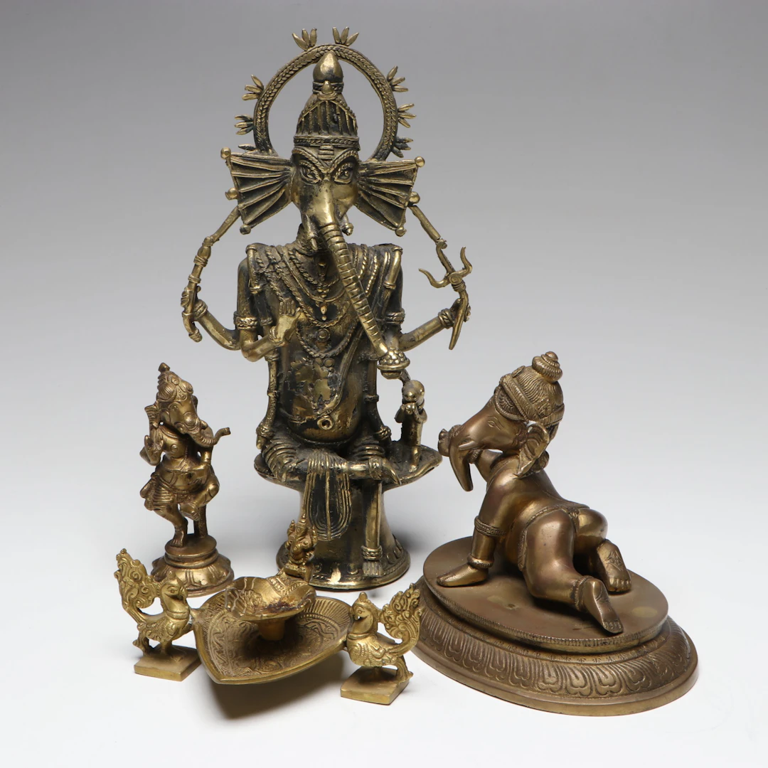 Indian Dhokra Brass Lord Ganesha Hindu Deity Figurines