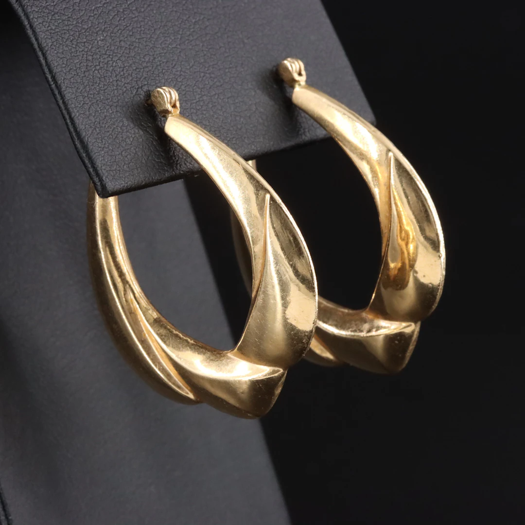 14K Fluted Hoop Earrings