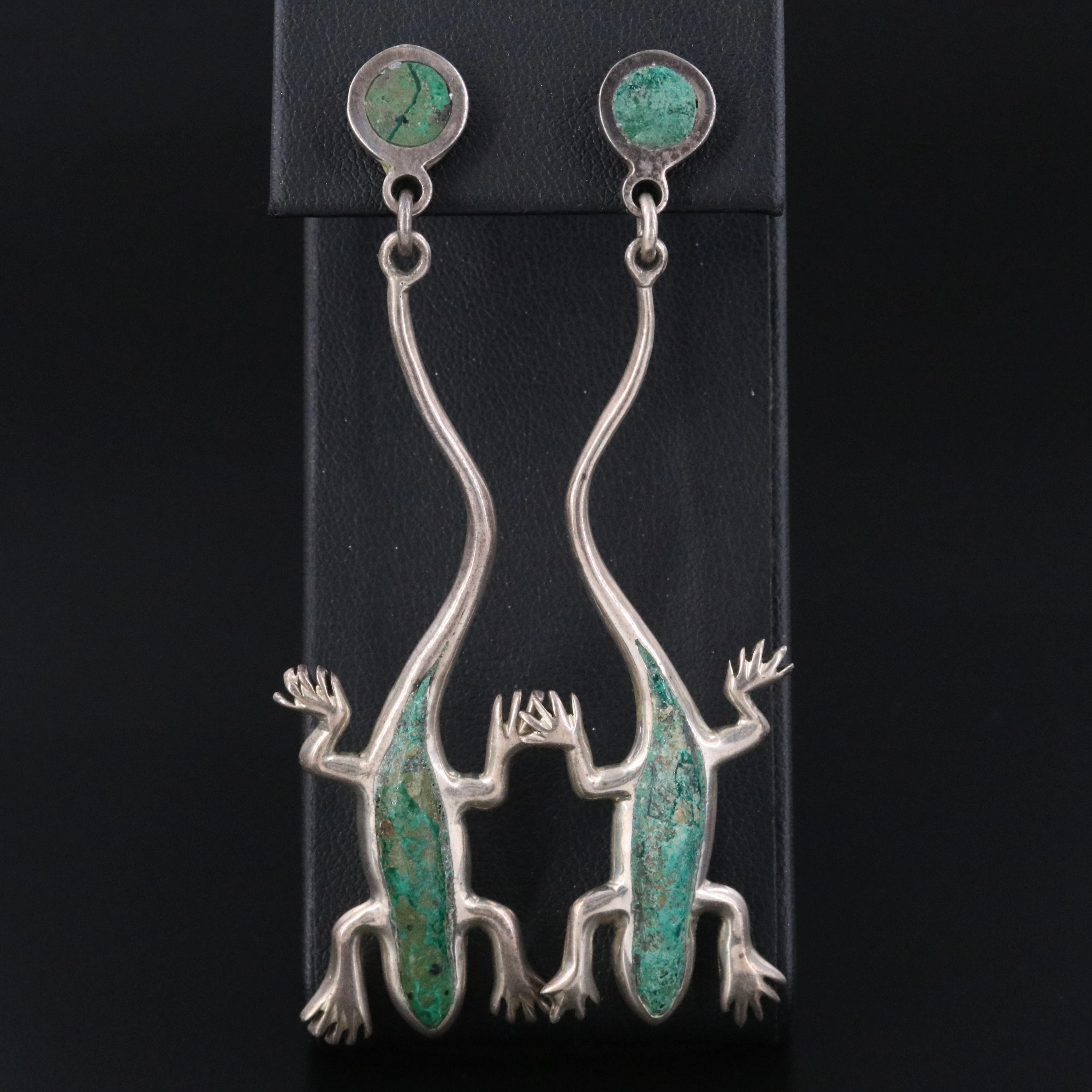 Emilia Castillo Mexican Sterling Azurite Lizard Earrings