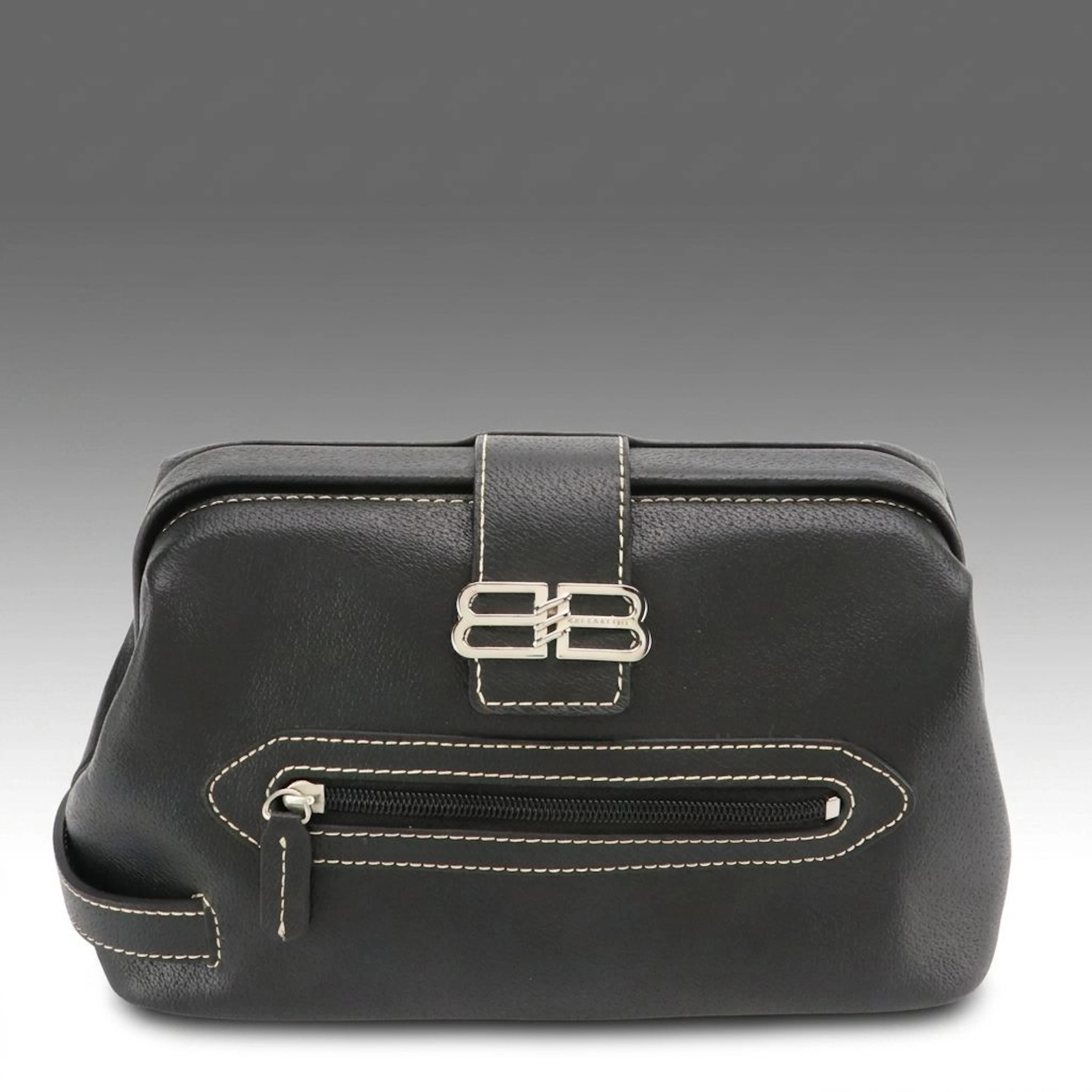 Balenciaga Black Leather BB Doctor Bag Clutch with Contrast Stitching