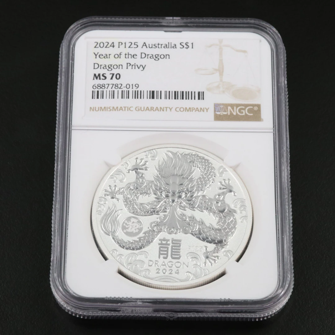 NGC MS70 2024 Australian $1 Year of the Dragon 1 OZT Silver Coin