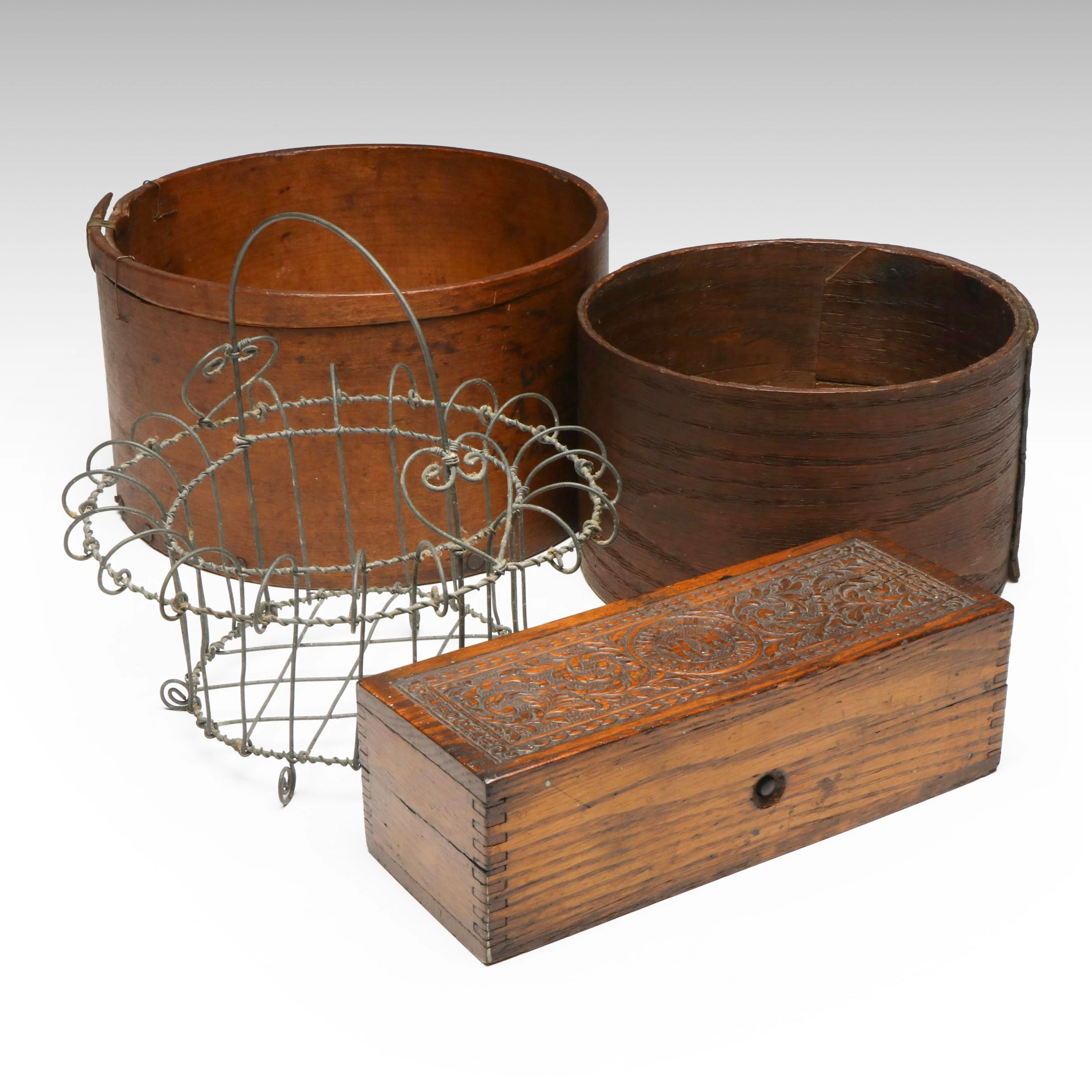 Wheeler & Wilson Sewing Box with Shaker Style Bentwood Boxes and Wire