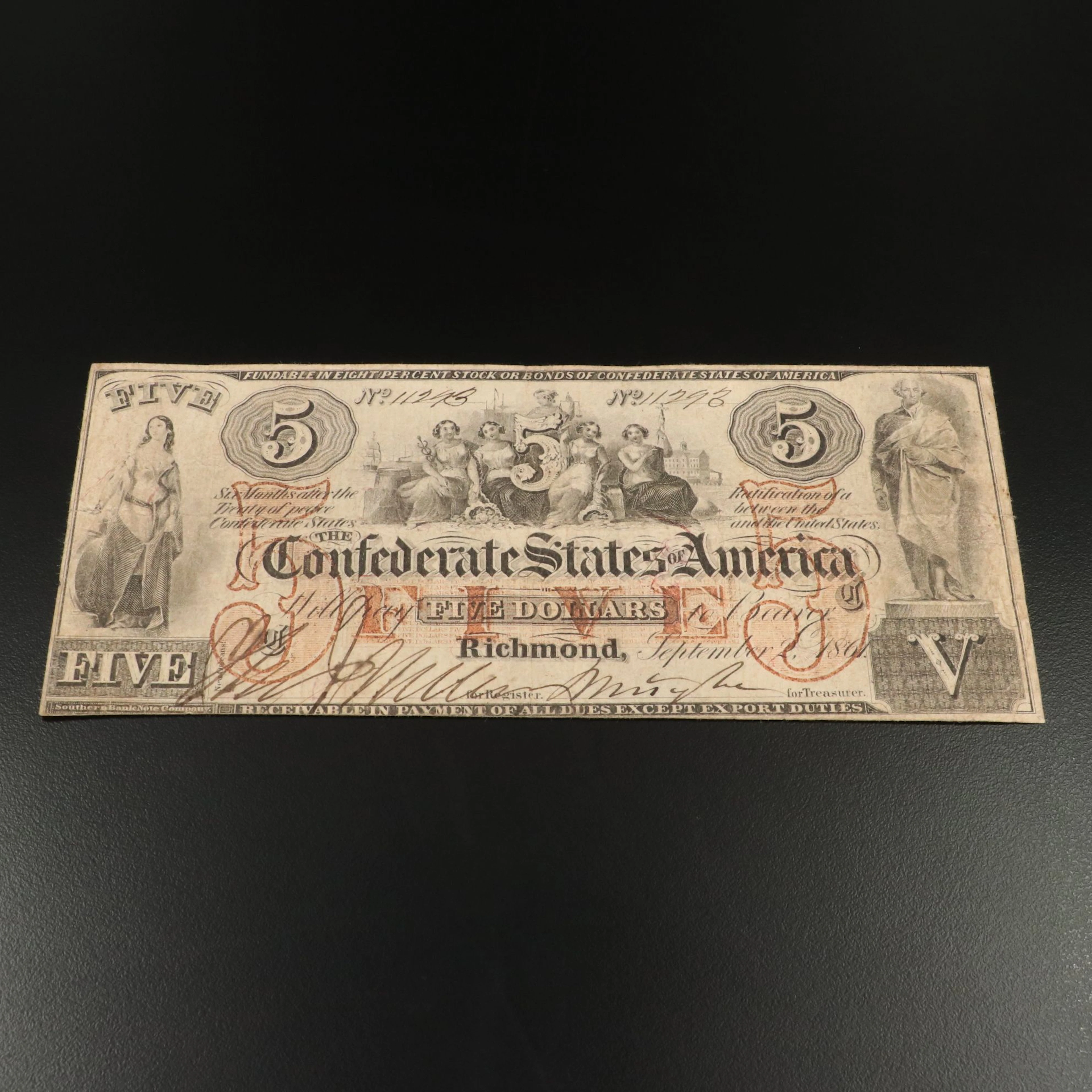 September 2, 1861 Confederate Five Dollar Currency Note