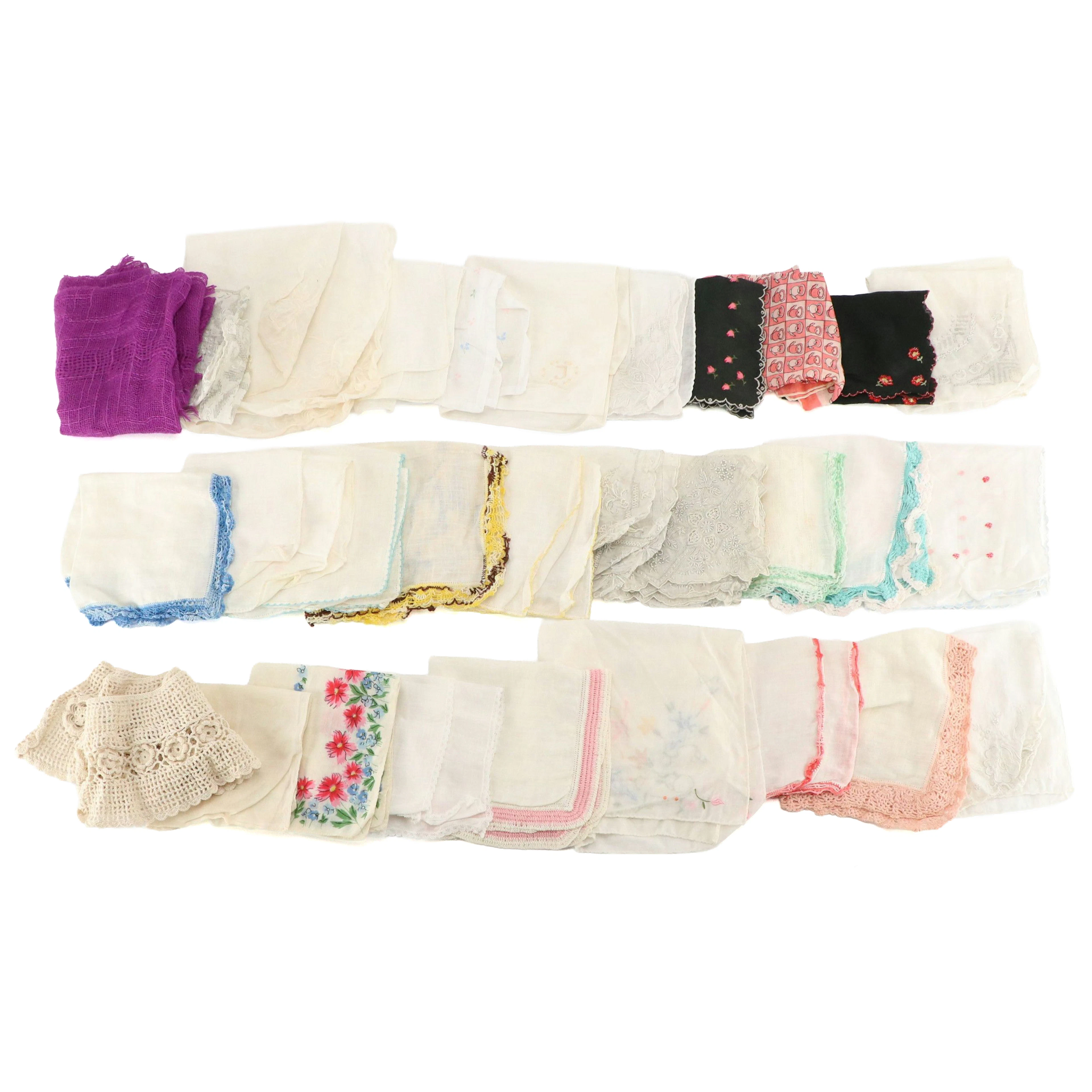 Vintage Handkerchiefs, Liz Claiborne Scarf, and Hand-Crocheted Collar