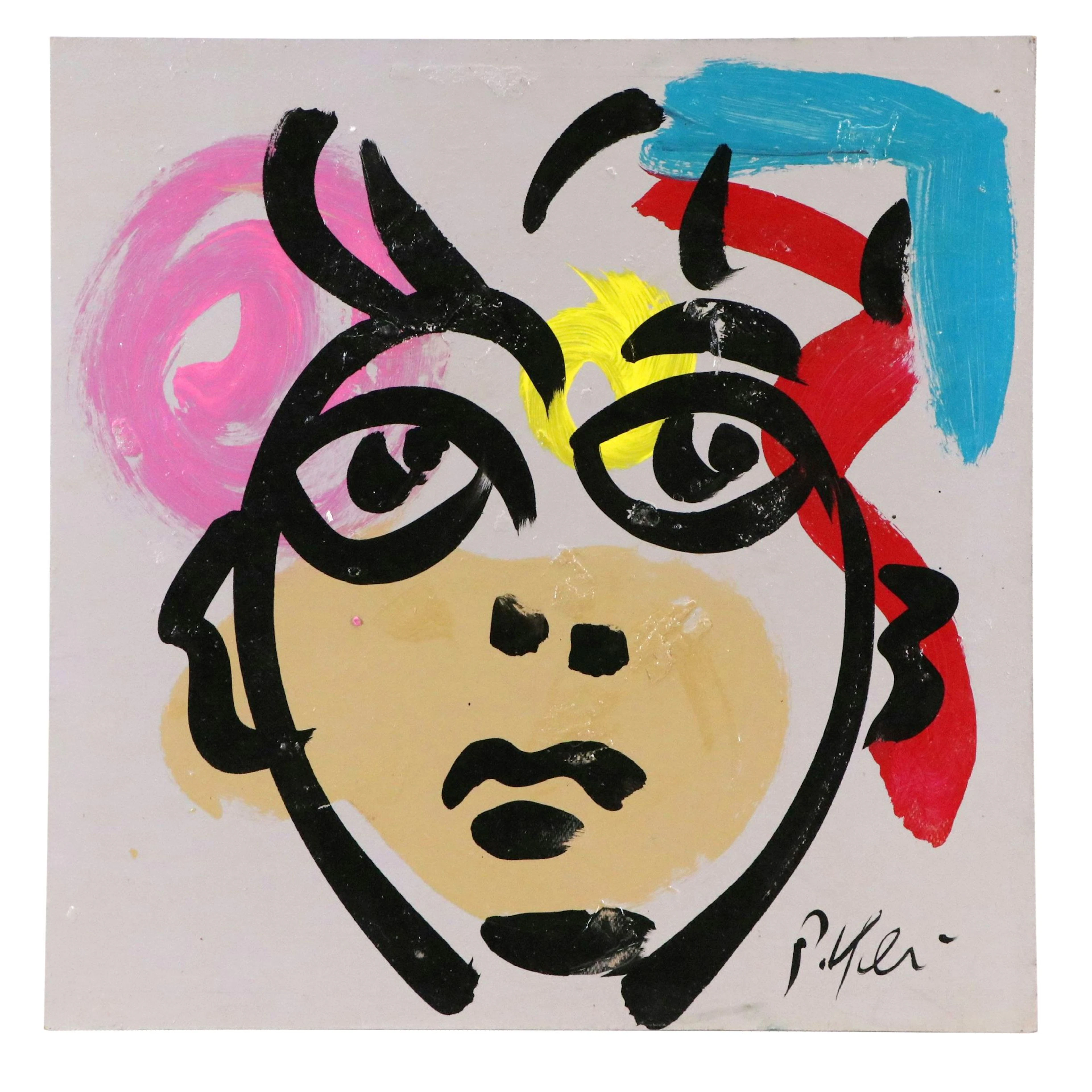 Peter Robert Keil Stylized Acrylic Portrait, Late 20th to 21st Century