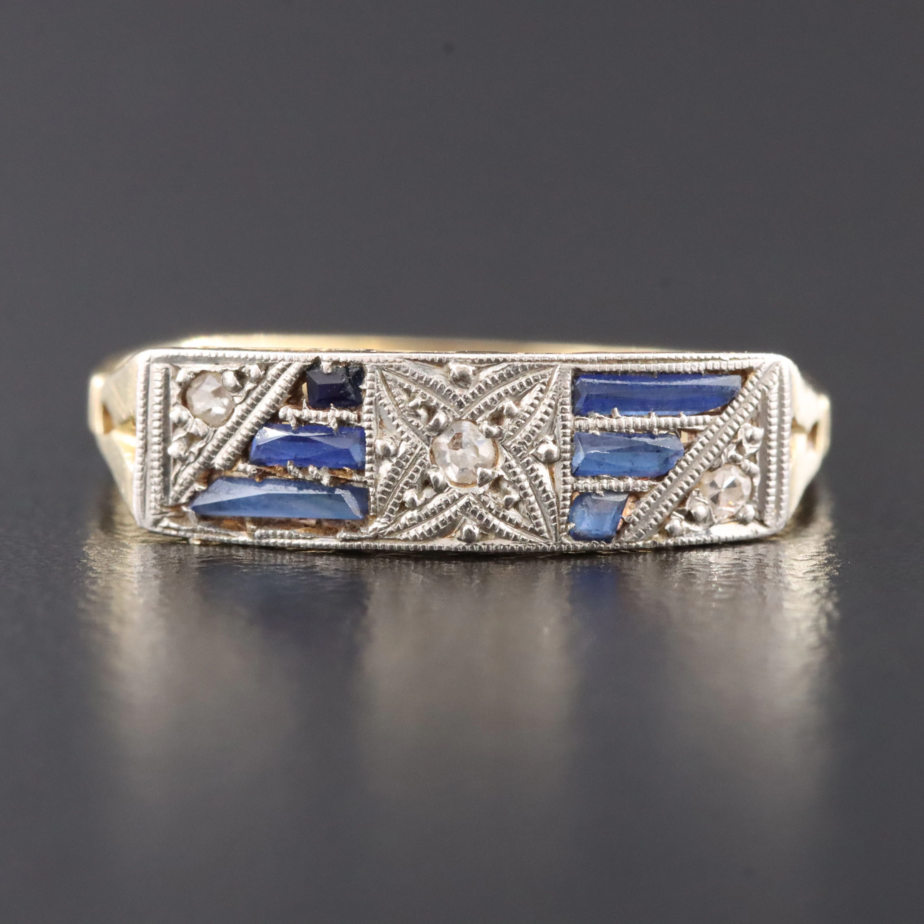 Antique 18K Diamond and Sapphire Ring with Platinum Trim