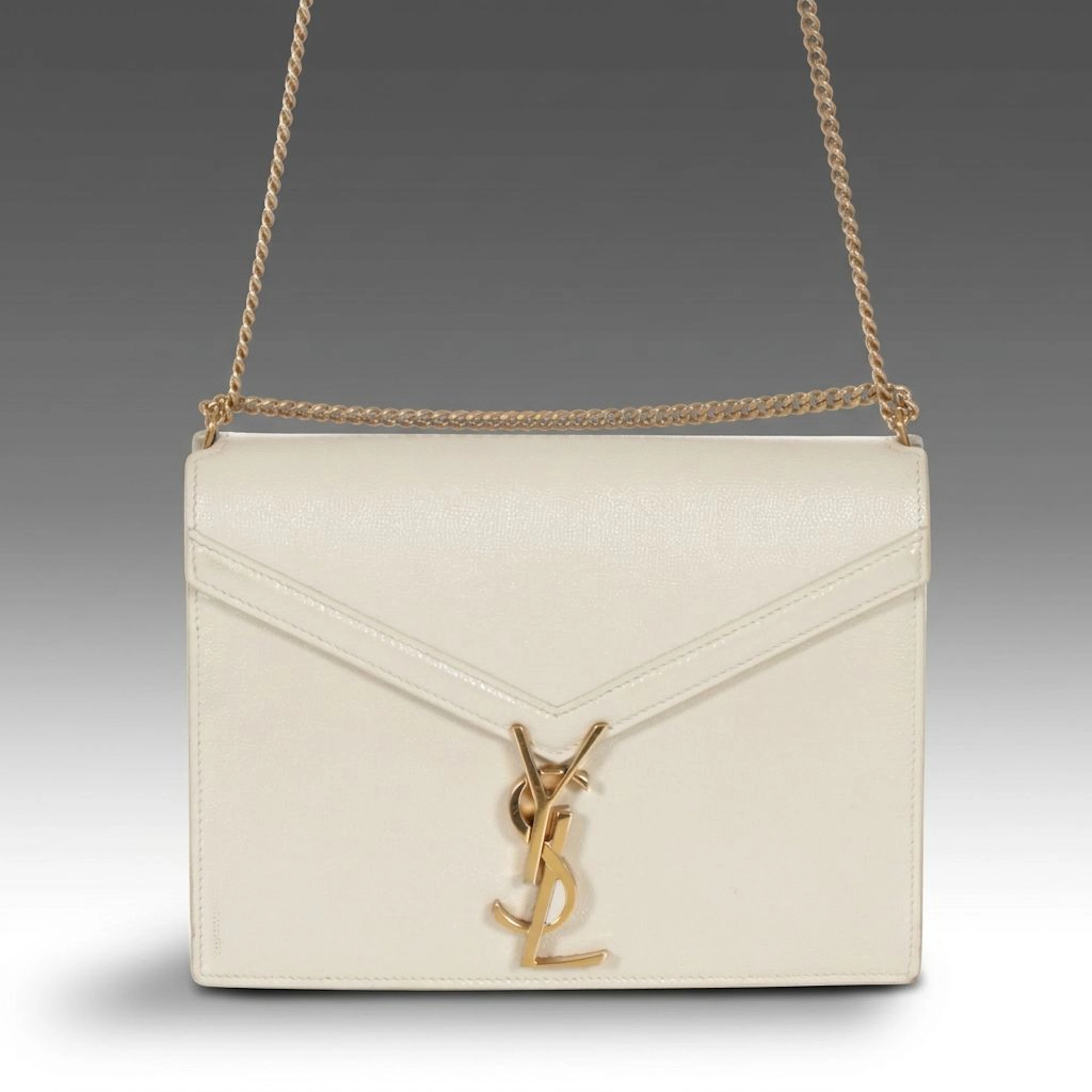 Saint Laurent Cassandra Mini Top Handle Bag in Neutral Grain de Poudre Leather