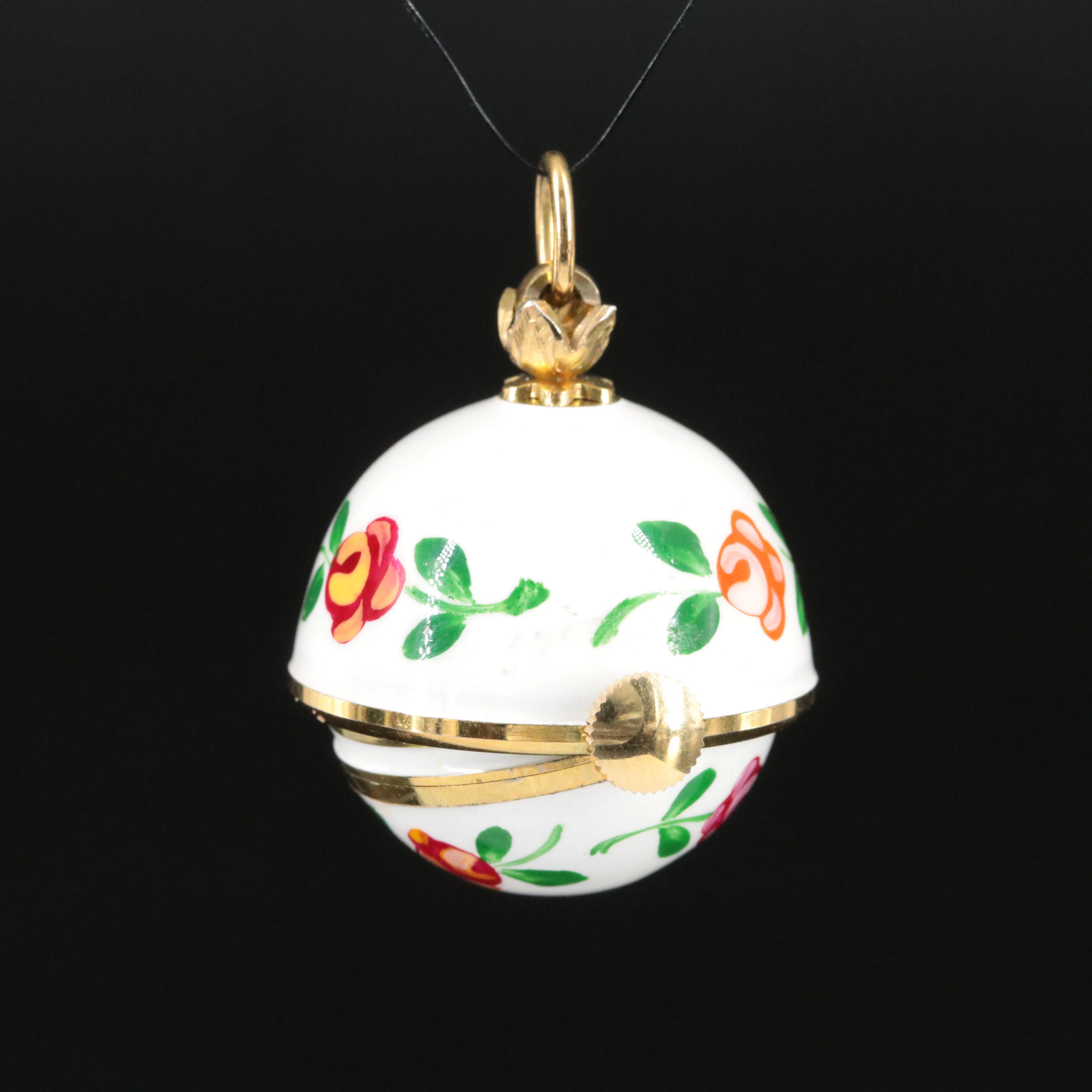 Bucherer Swiss Enamel Rose Motif Bell Pendant Watch