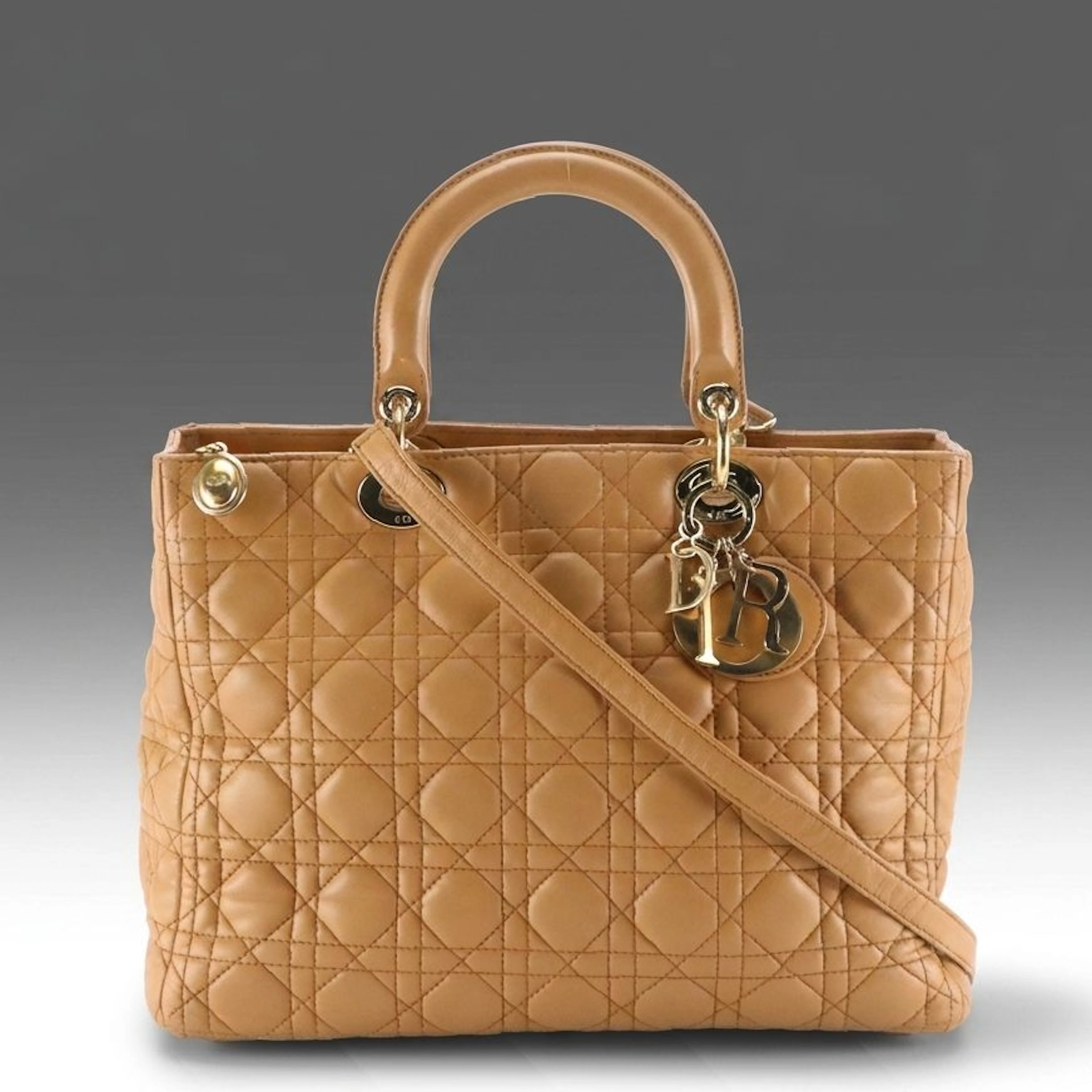 Christian Dior Lady Dior Two-Way Bag in Beige Cannage Quilted Lambskin Leather