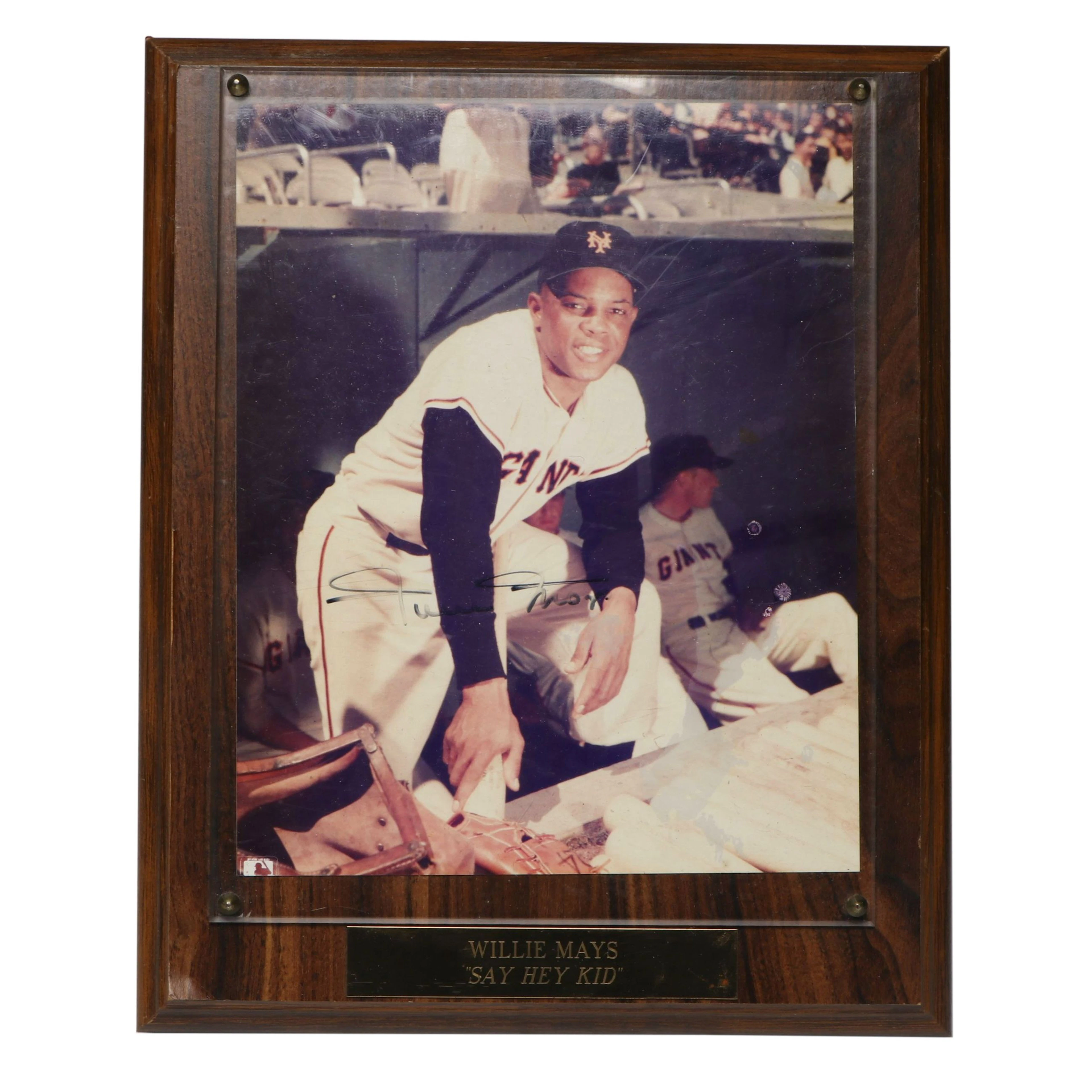 Willie Mays Signed New York Giants Baseball Print with Display