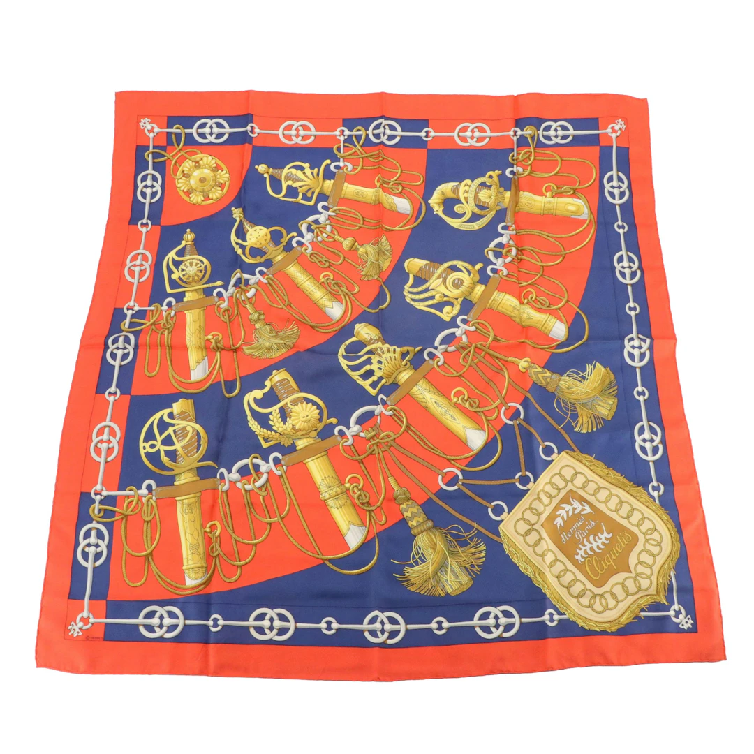 Hermès "Cliquetis" Scarf 90 in Red and Blue Silk Twill
