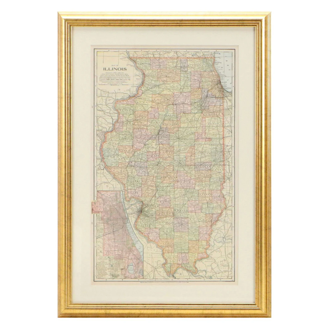 Matthew-Northrup Published Cerograph "Map of Illinois," Circa 1900