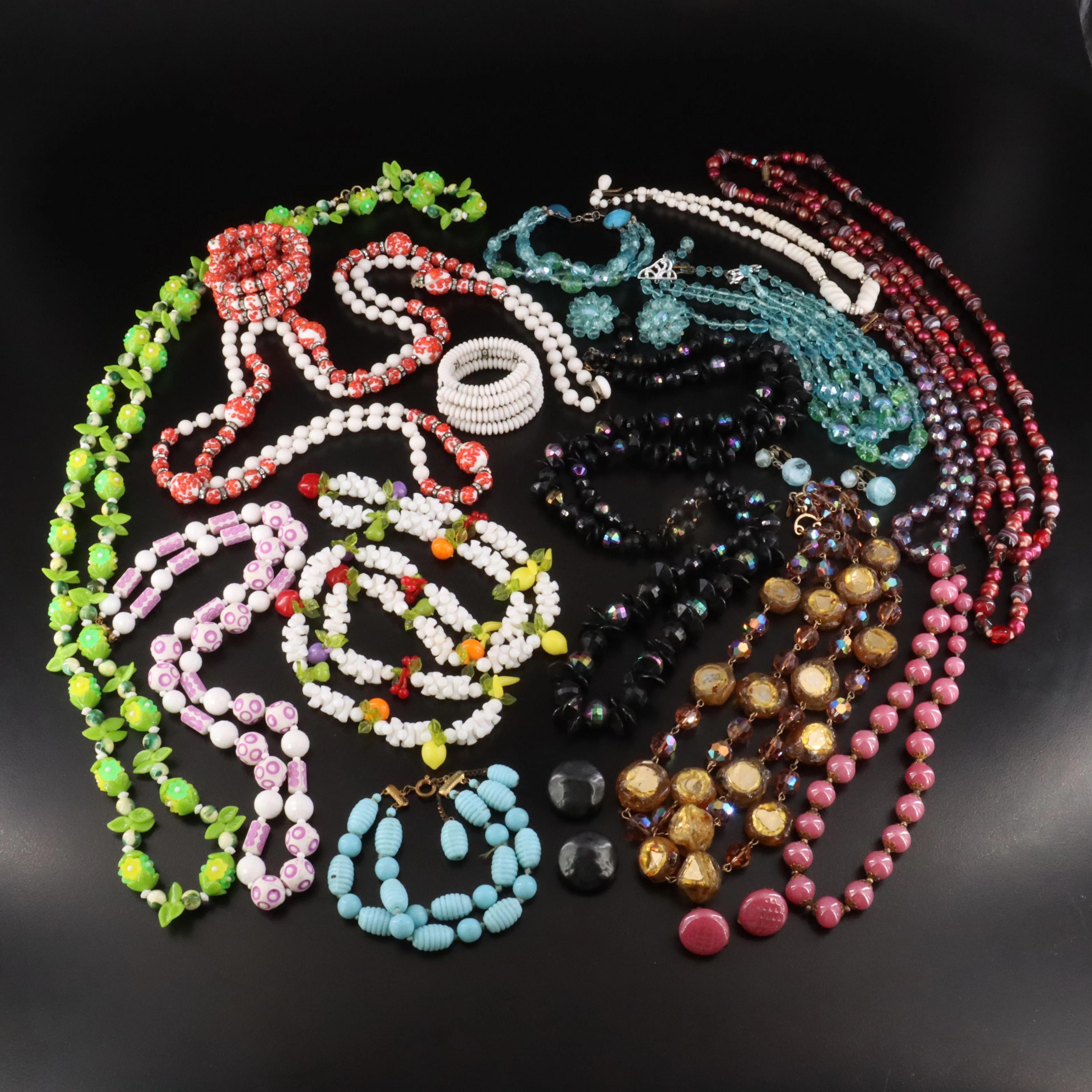 Vintage Beaded Jewelry Including Rhinestones, Glass and Plastic