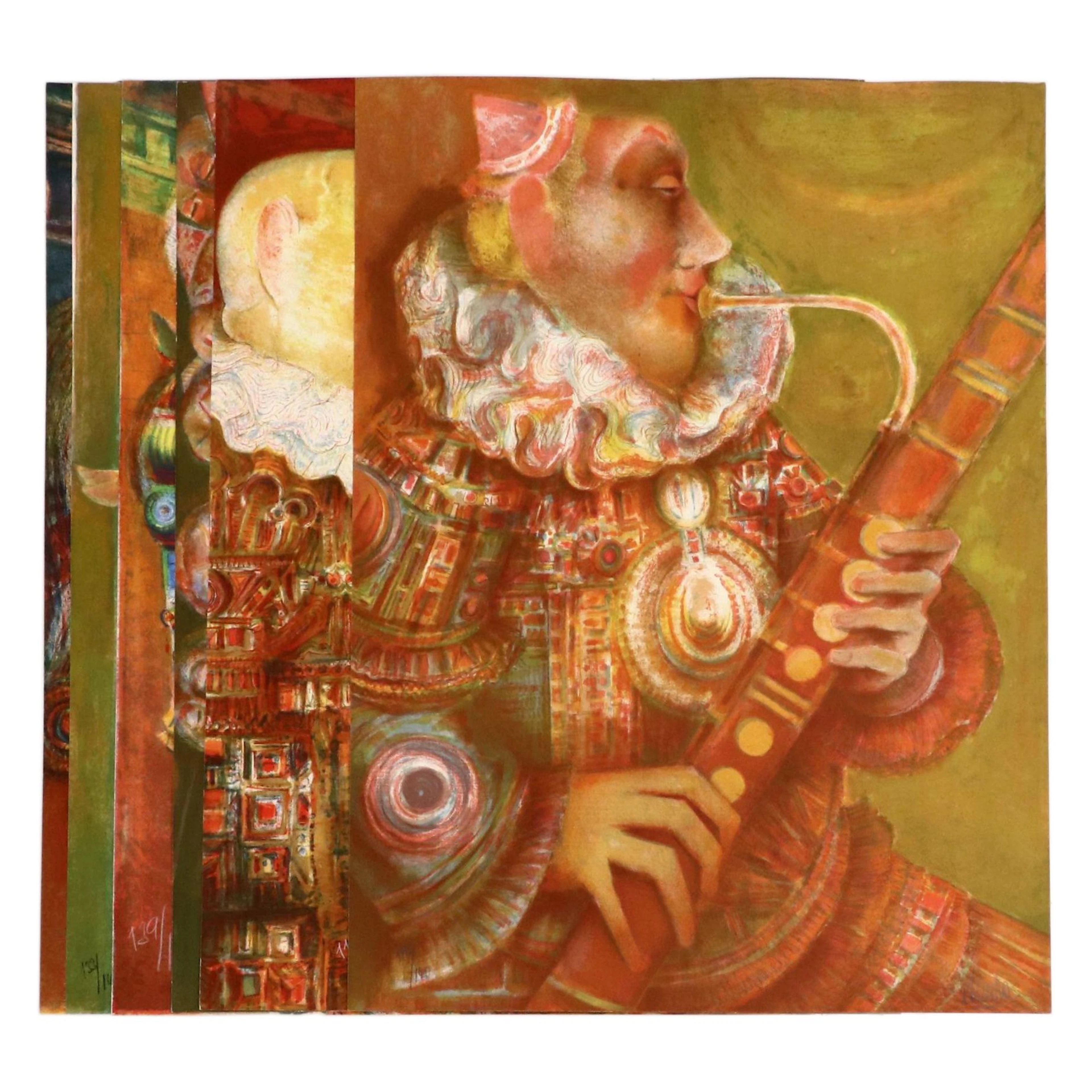 Blasco Mentor Lithographs of Musician Playing Oboe and More