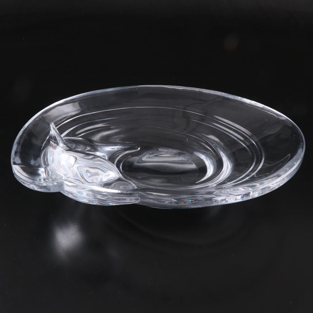 Daum French Clear Crystal Dolphin Motif Centerpiece Bowl