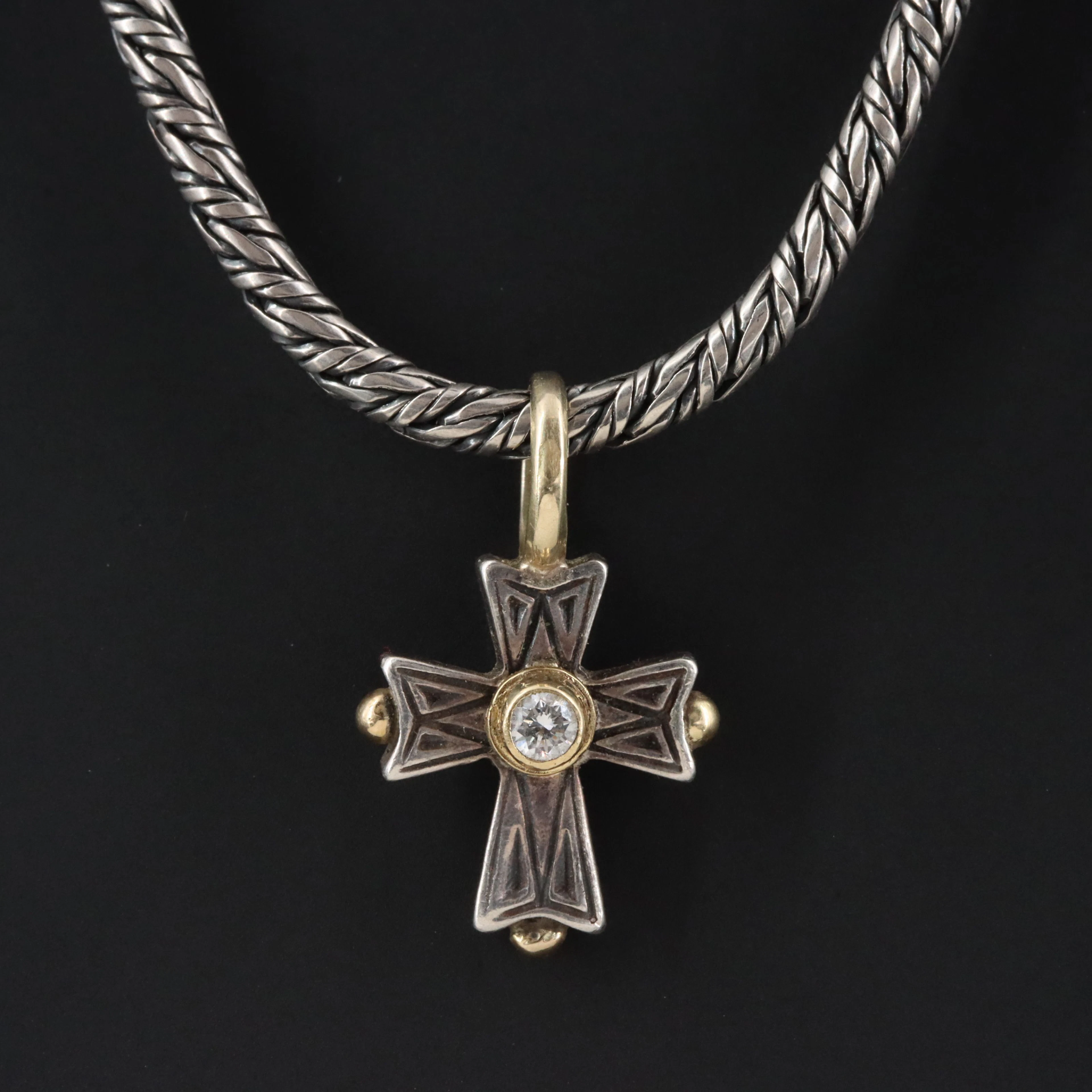 Konstantino Sterling Lab Grown Diamond Cross Pendant Necklace with 18K Accents