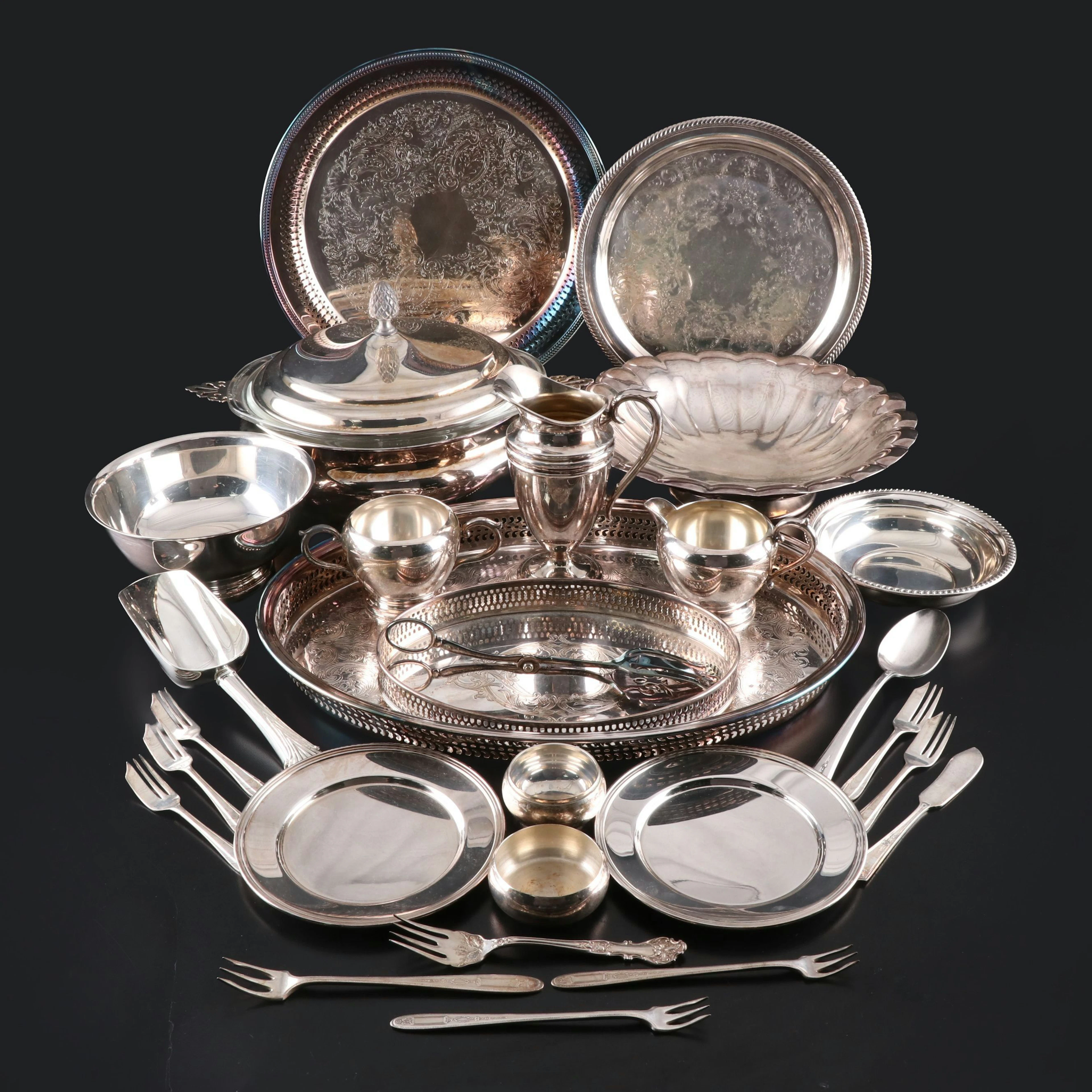 Wm. Rogers Pierced Tray, Reed & Barton Fluted Bowl, More Silver Plated