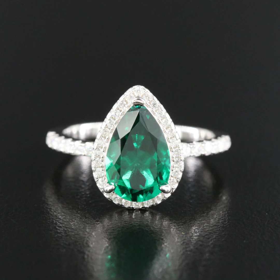 Sterling Emerald and Moissanite Ring
